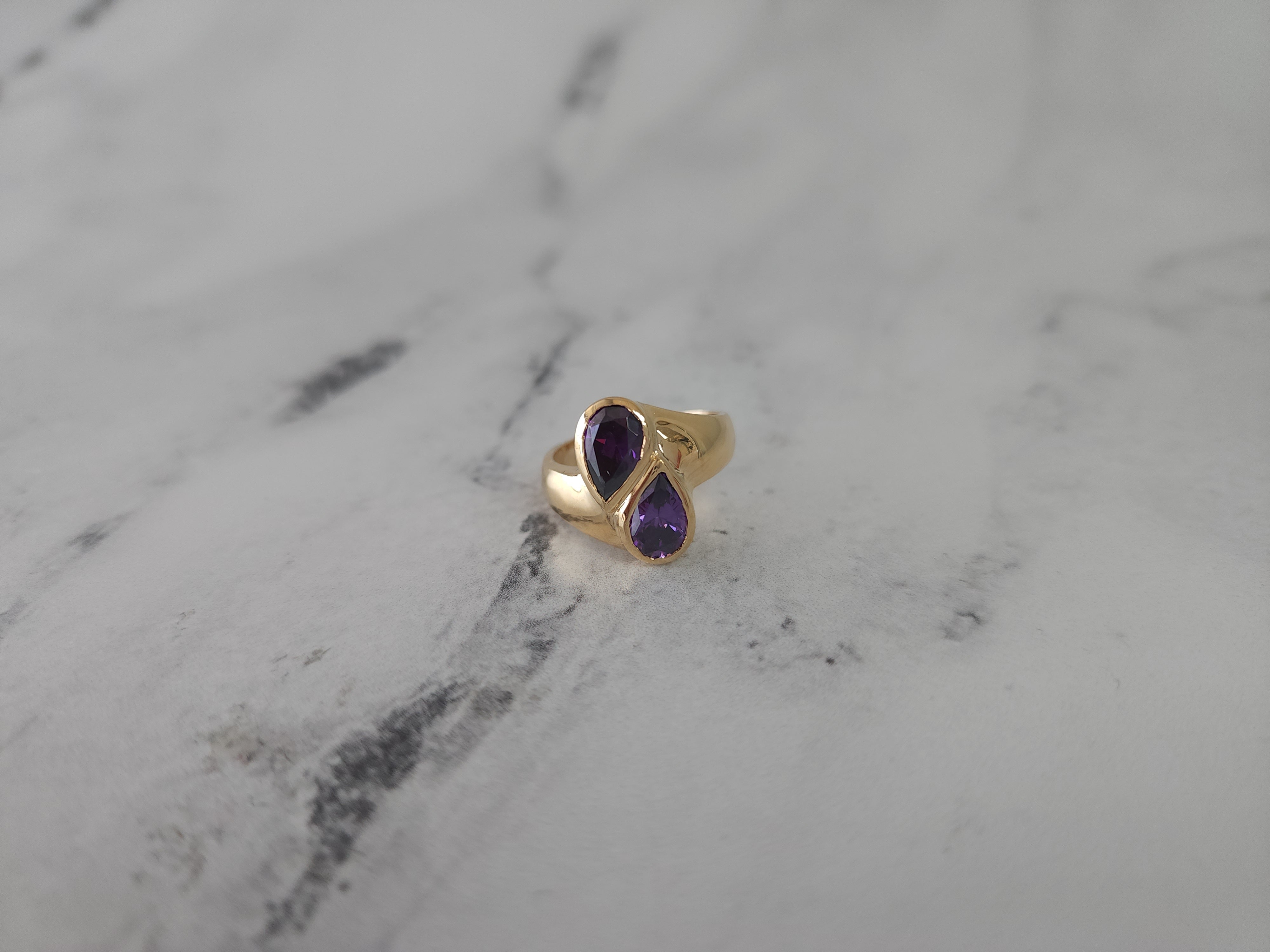 Teardrop Amethyst Bypass Ring 14k Yellow Gold