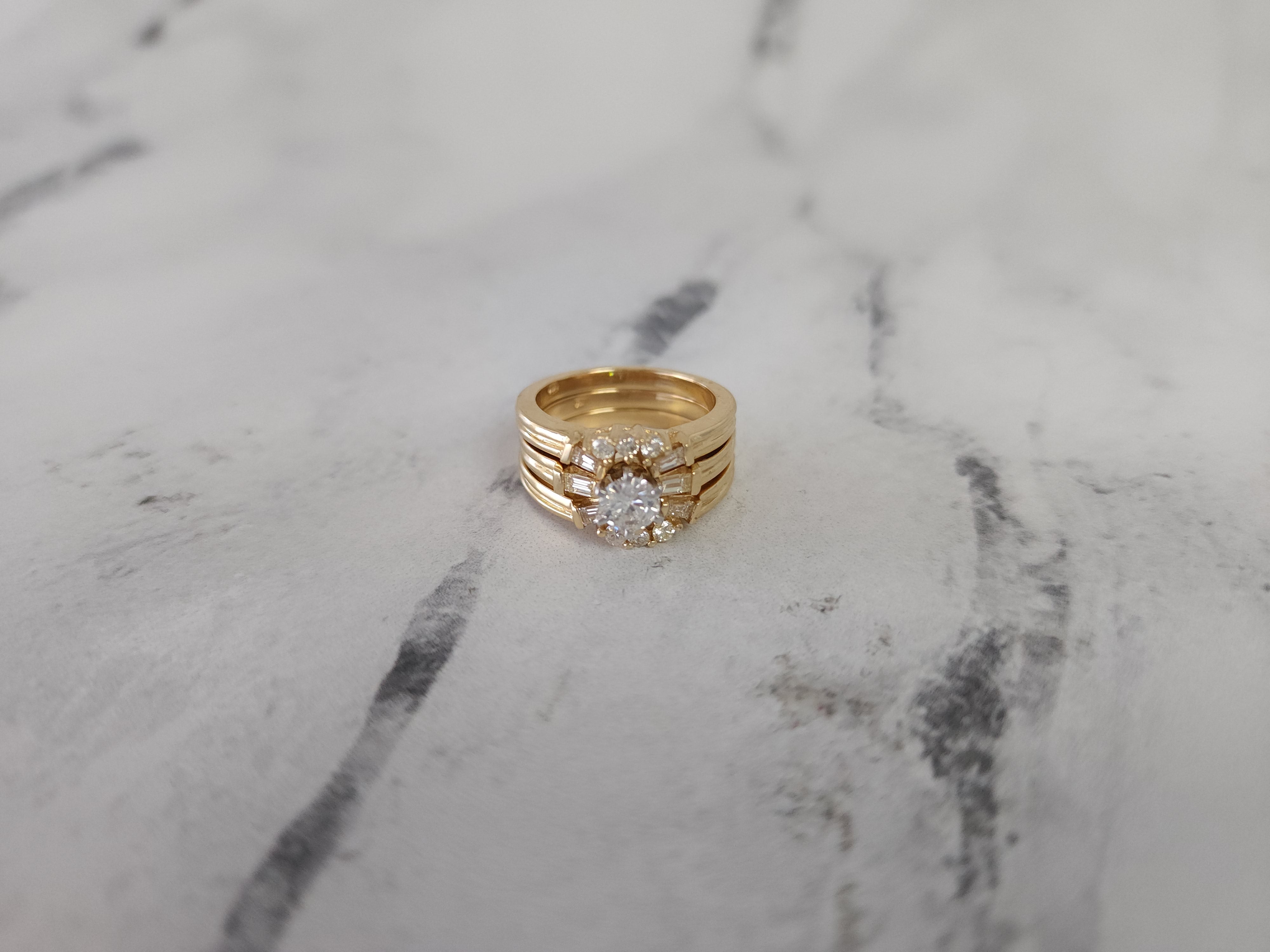 Three Ring Set Diamond with Baguette Accents