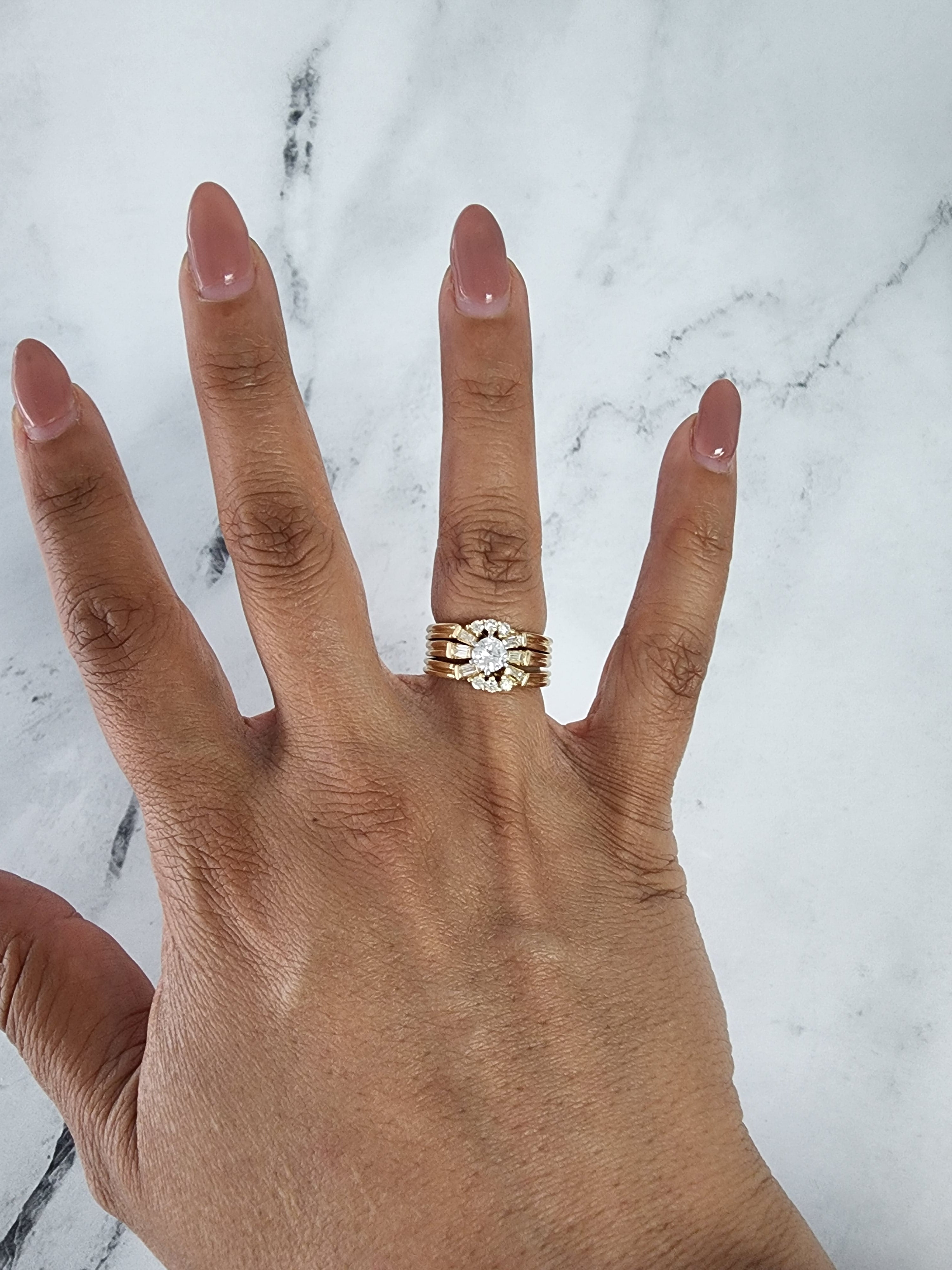 Three Ring Set Diamond with Baguette Accents