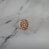 Pink Pearl & Diamond Triple Halo Cocktail Ring with Rope Design