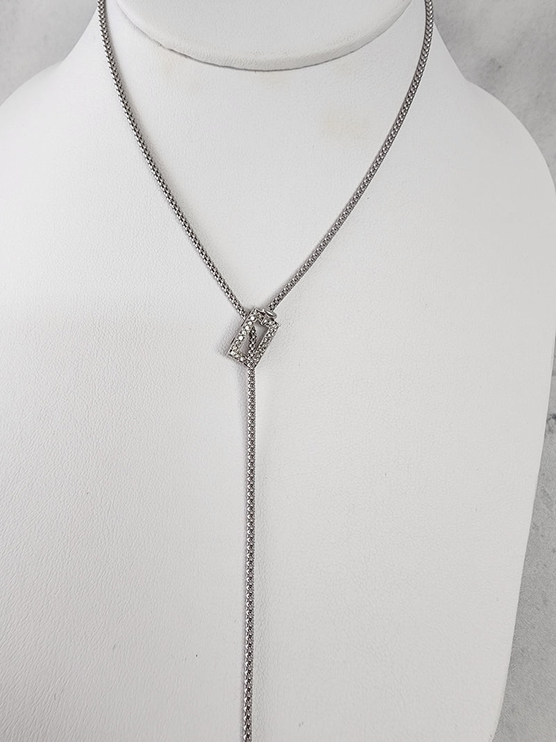 Diamond Y Drop Bar Necklace 1.20cttw 14K White Gold