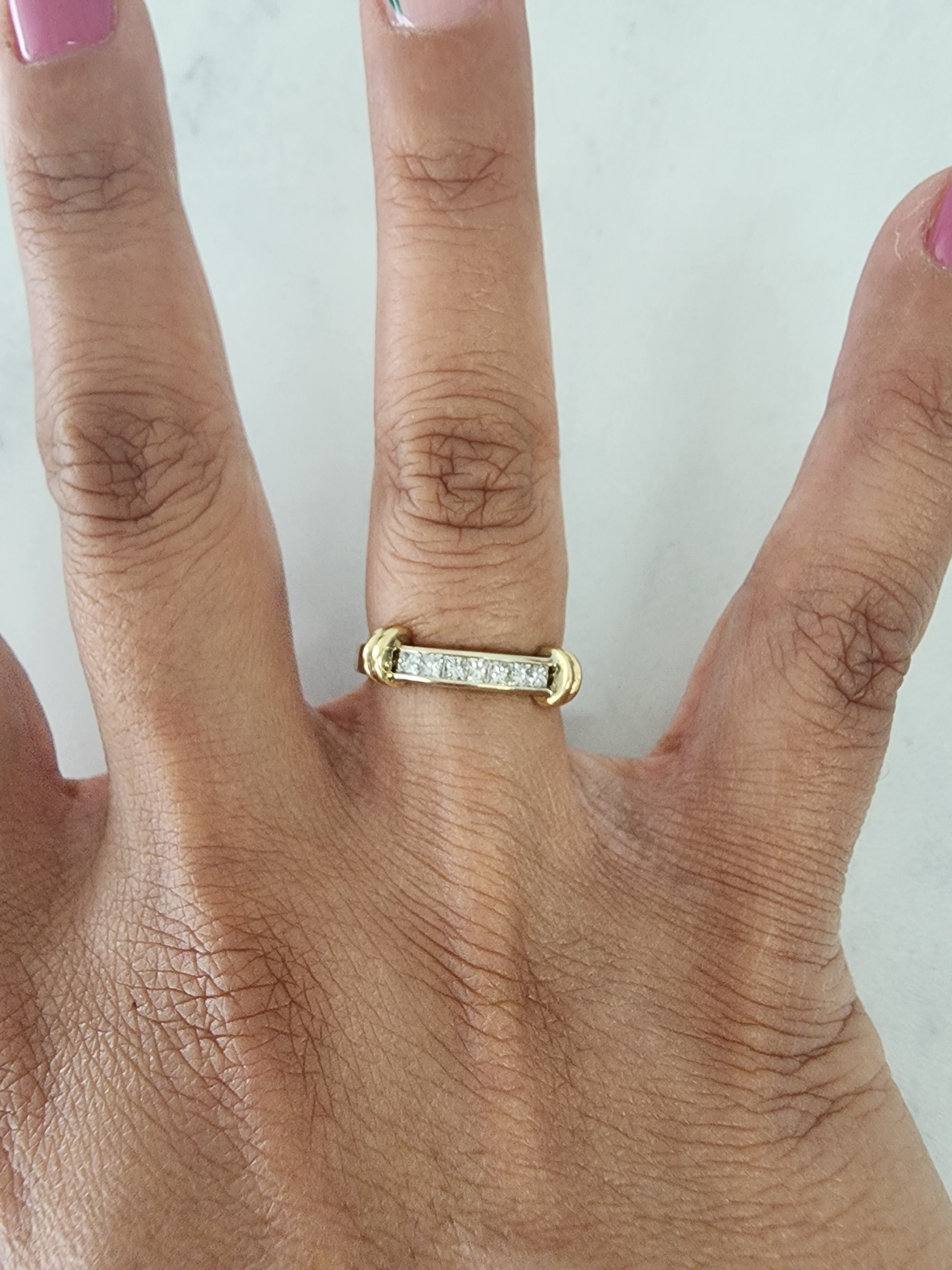 Princess Cut Diamond Wedding Band with 14k Two-Toned Gold Accented Design