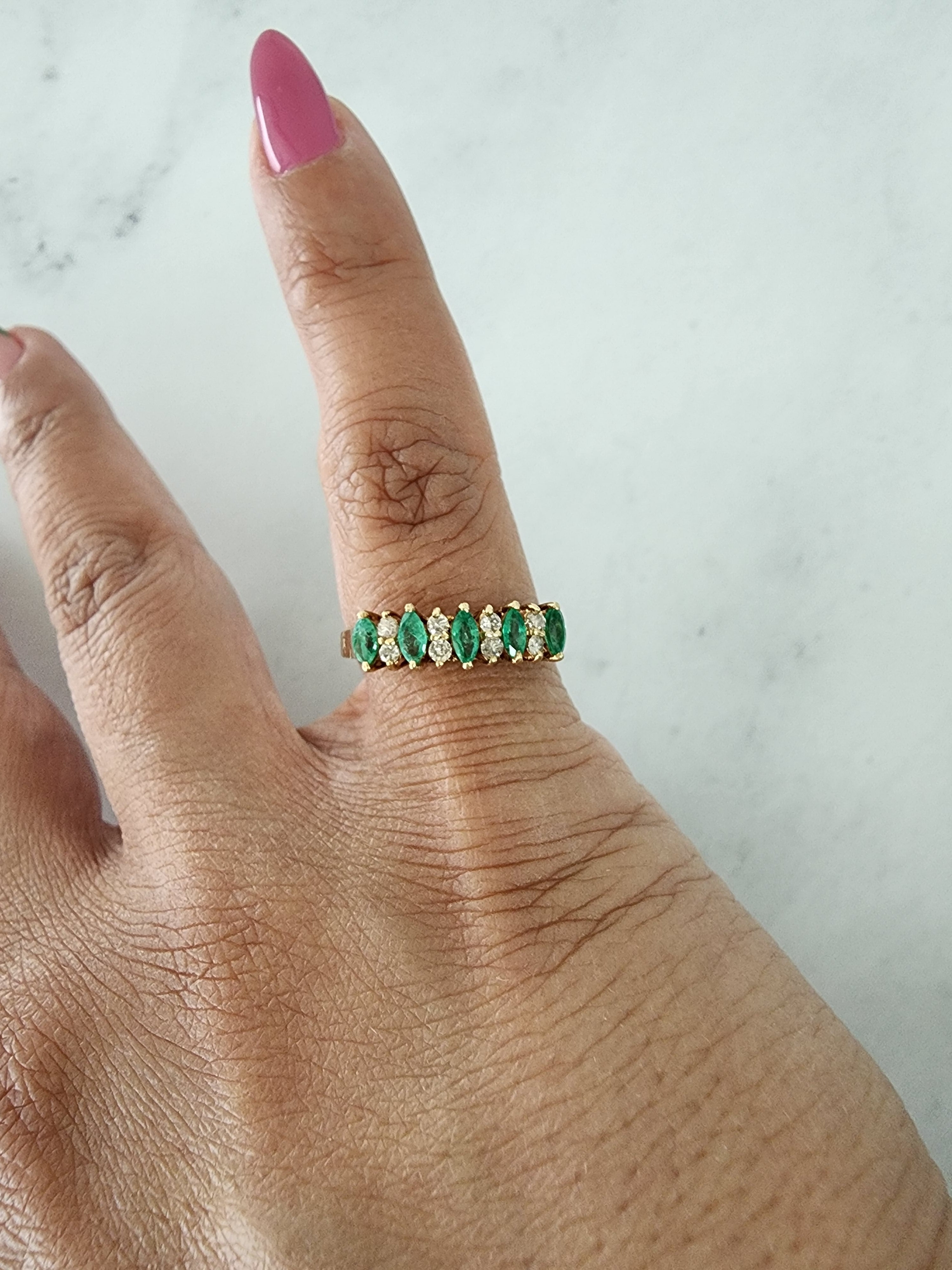 Marquise Emerald & Diamond Wedding Band