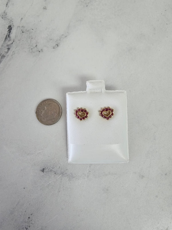 Dainty Small Ruby Heart Cutout Shaped Studs 14k Yellow Gold