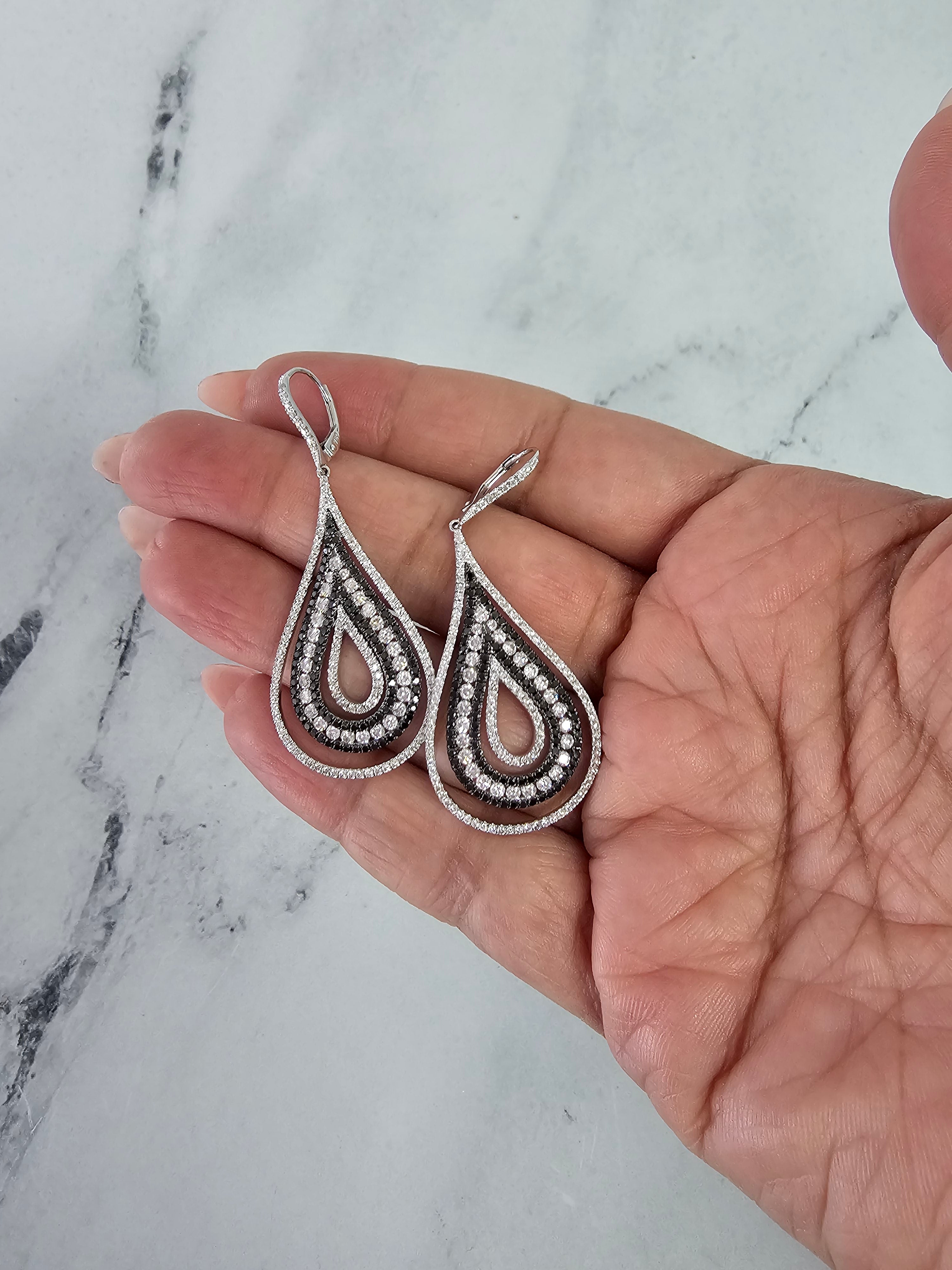 Black & White Diamond Pave Earrings 18k White Gold