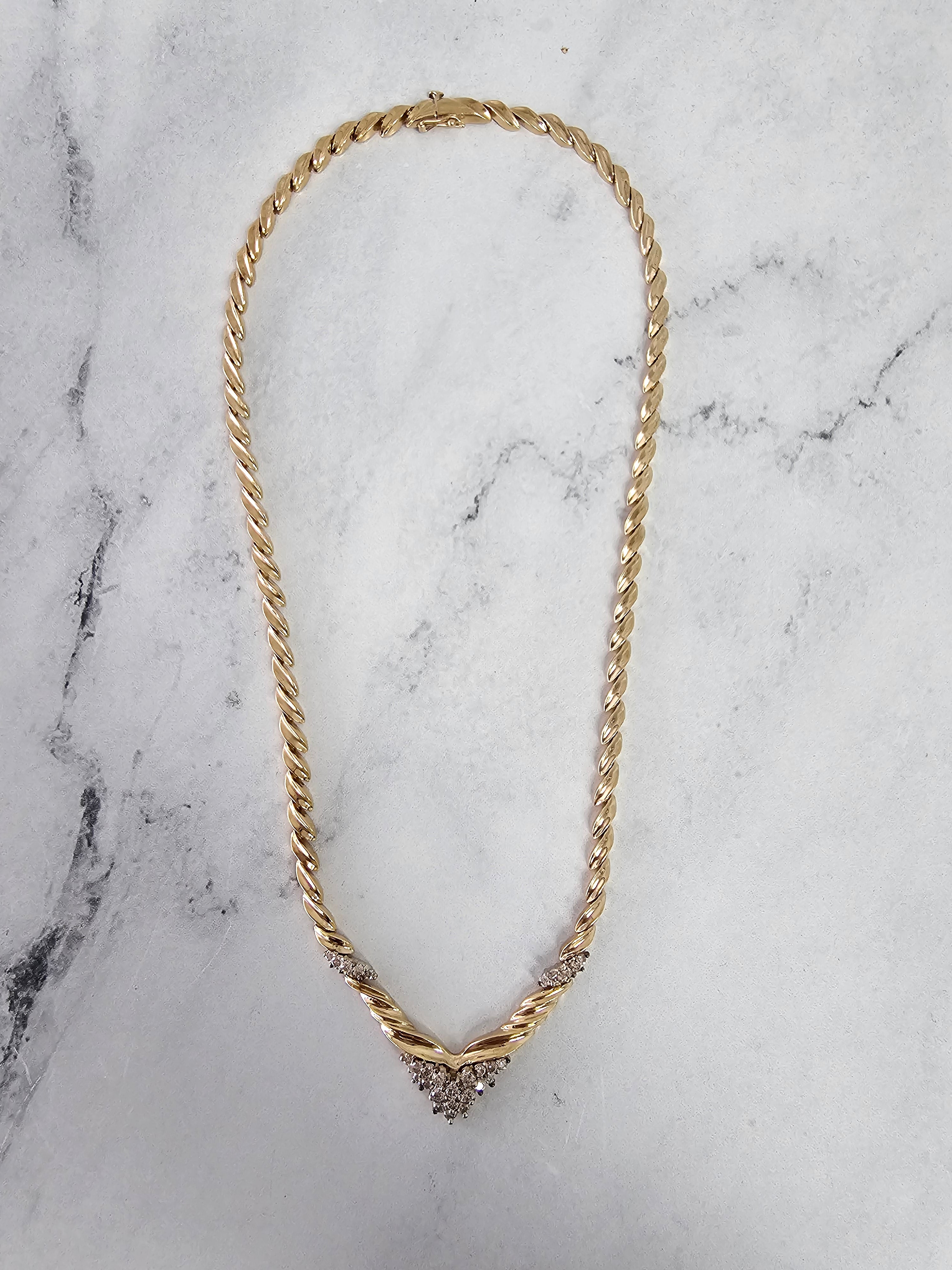 'V' Shaped Two-Toned Diamond Vintage Style Necklace