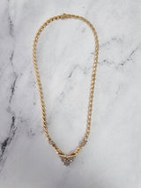 'V' Shaped Two-Toned Diamond Vintage Style Necklace 1.00cttw 14k Yellow Gold