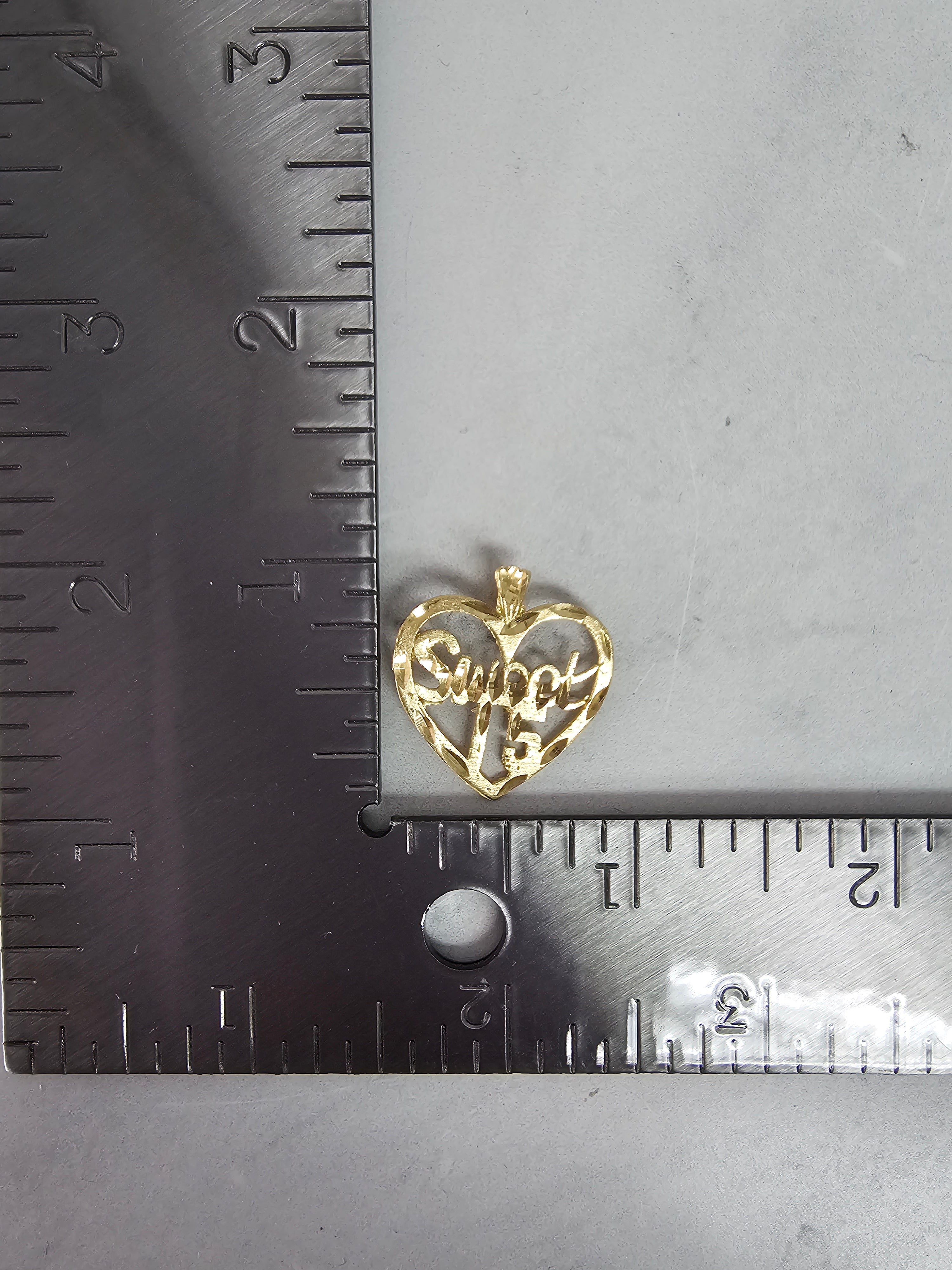 Sweet 15  Heart Shaped Charm or Pendant with Diamond Cuts