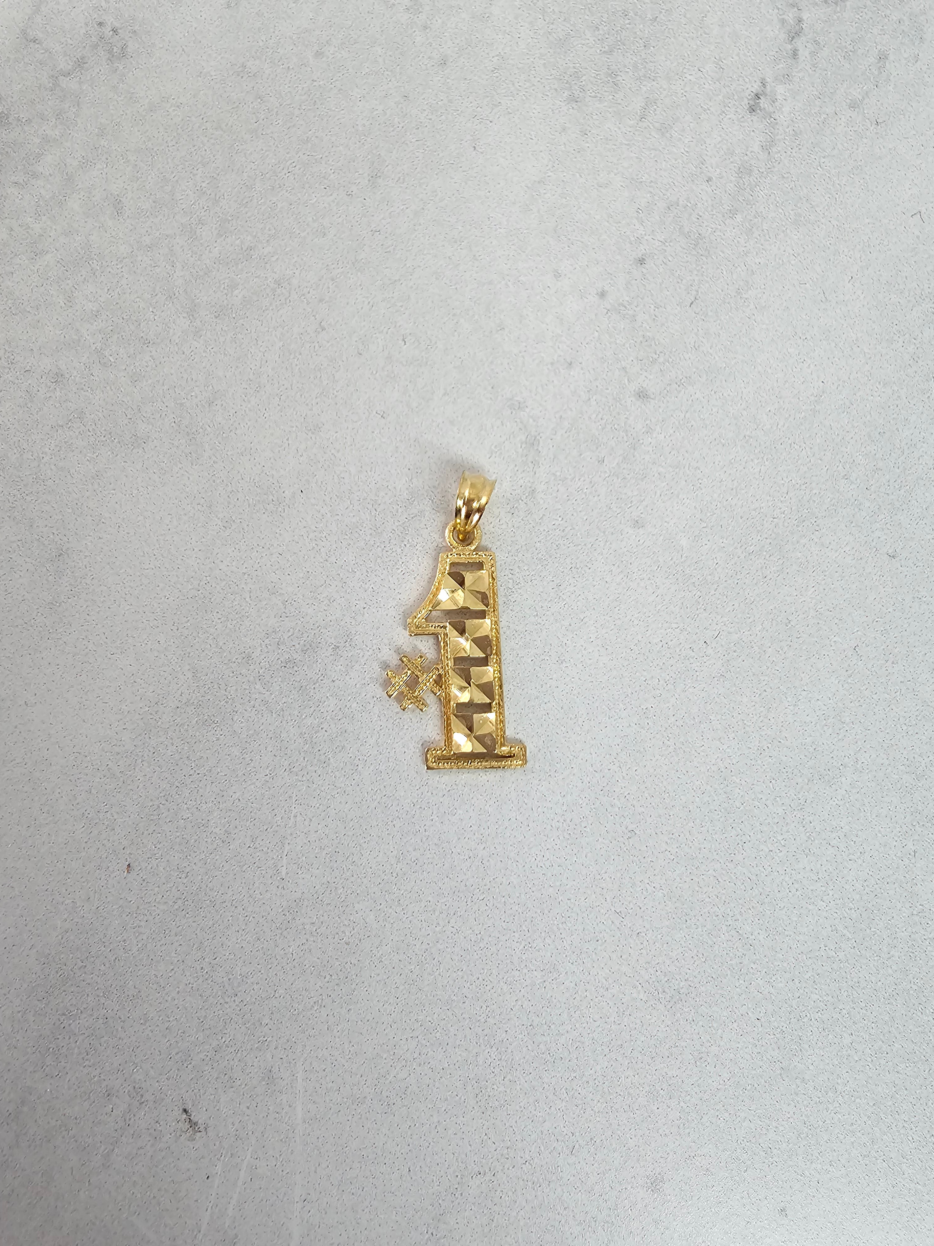 #1 Charm/Pendant with Diamond Cuts 14k Yellow Gold