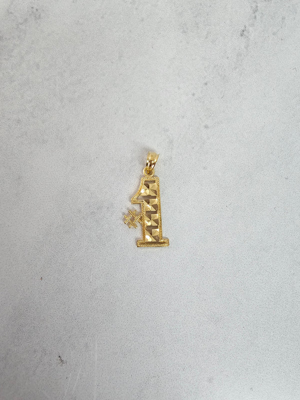 #1 Charm/Pendant with Diamond Cuts 14k Yellow Gold