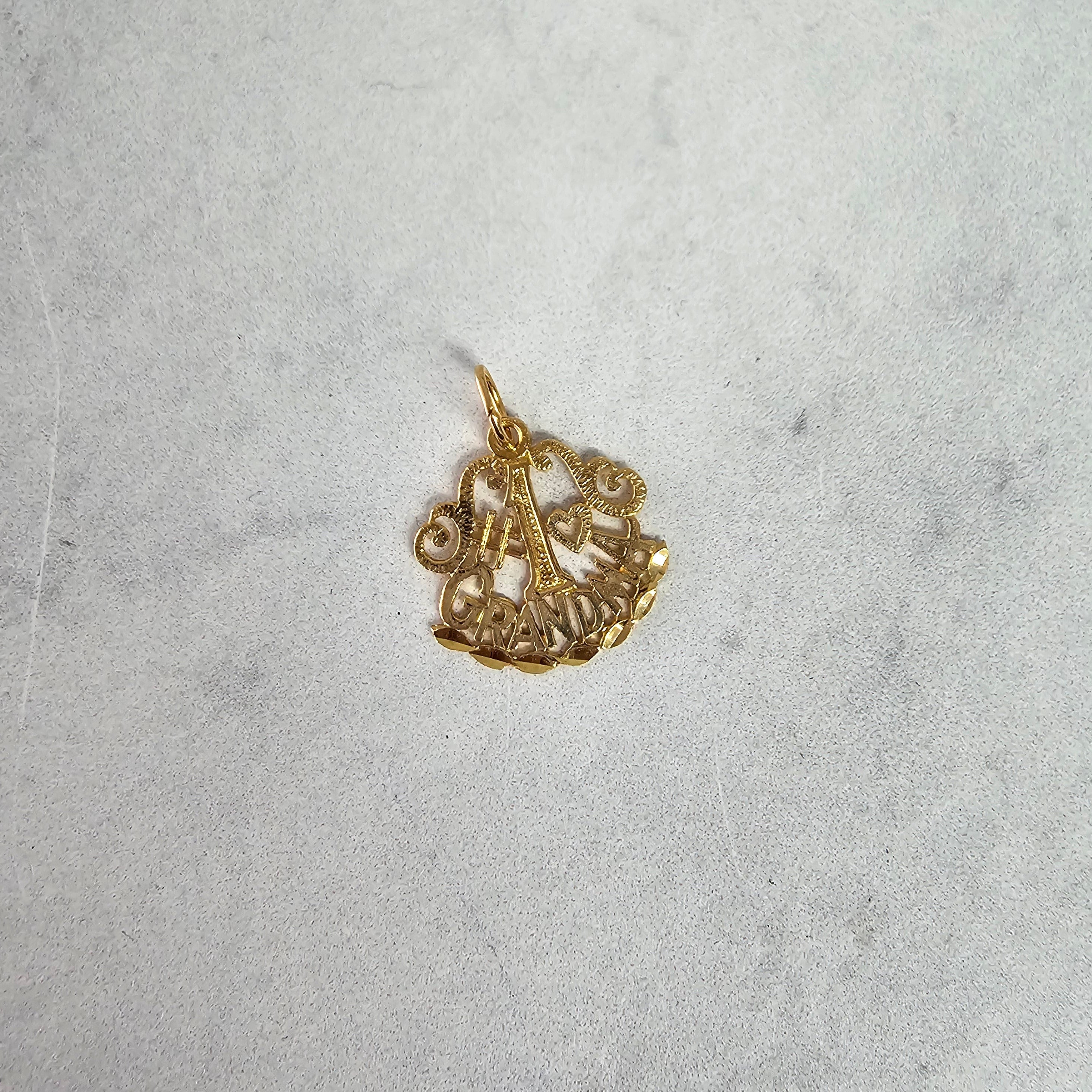 #1 Grandma Charm with Diamond Cuts 14k Yellow Gold