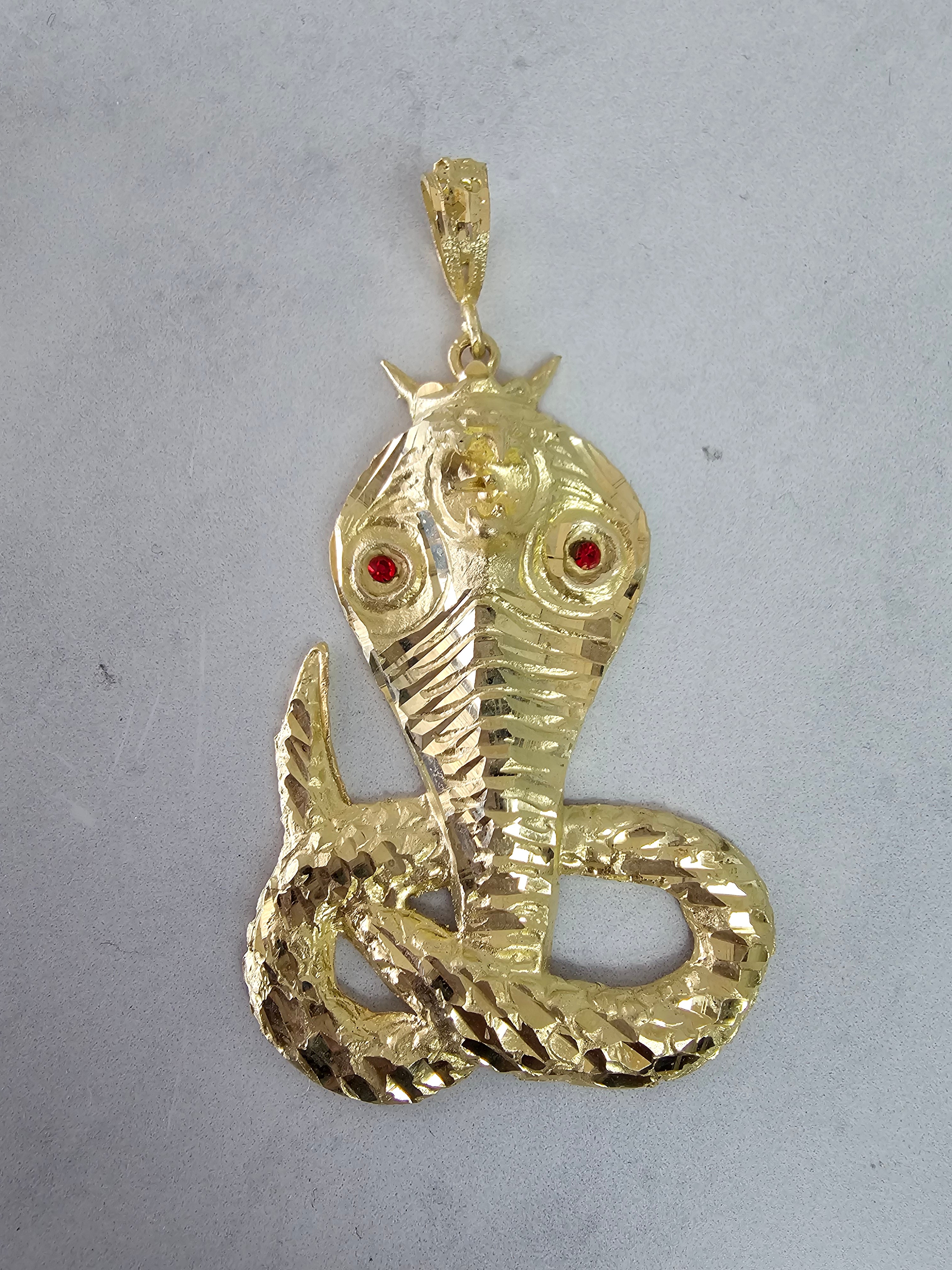 Cobra Snake Gold Necklace with Ruby accents 10K Yellow Gold