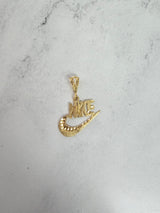 Small Vintage NIKE Swoosh Pendant Textured with Diamond Cuts 10K Yellow Gold