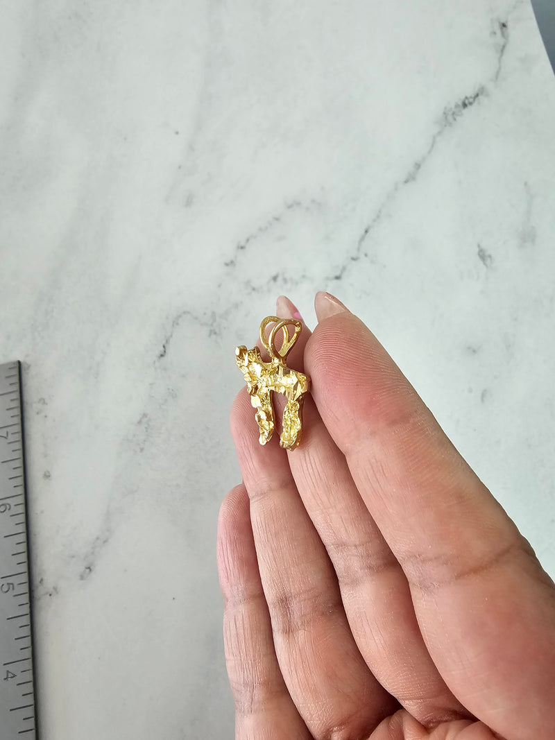 Chai Pendant with Nugget Texture 10K Yellow Gold