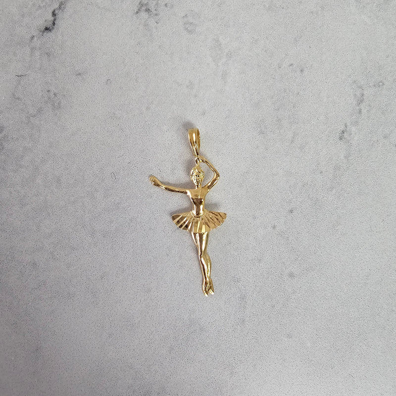 Ballerina Charm/Pendant with Diamond Cuts 14k Yellow Gold