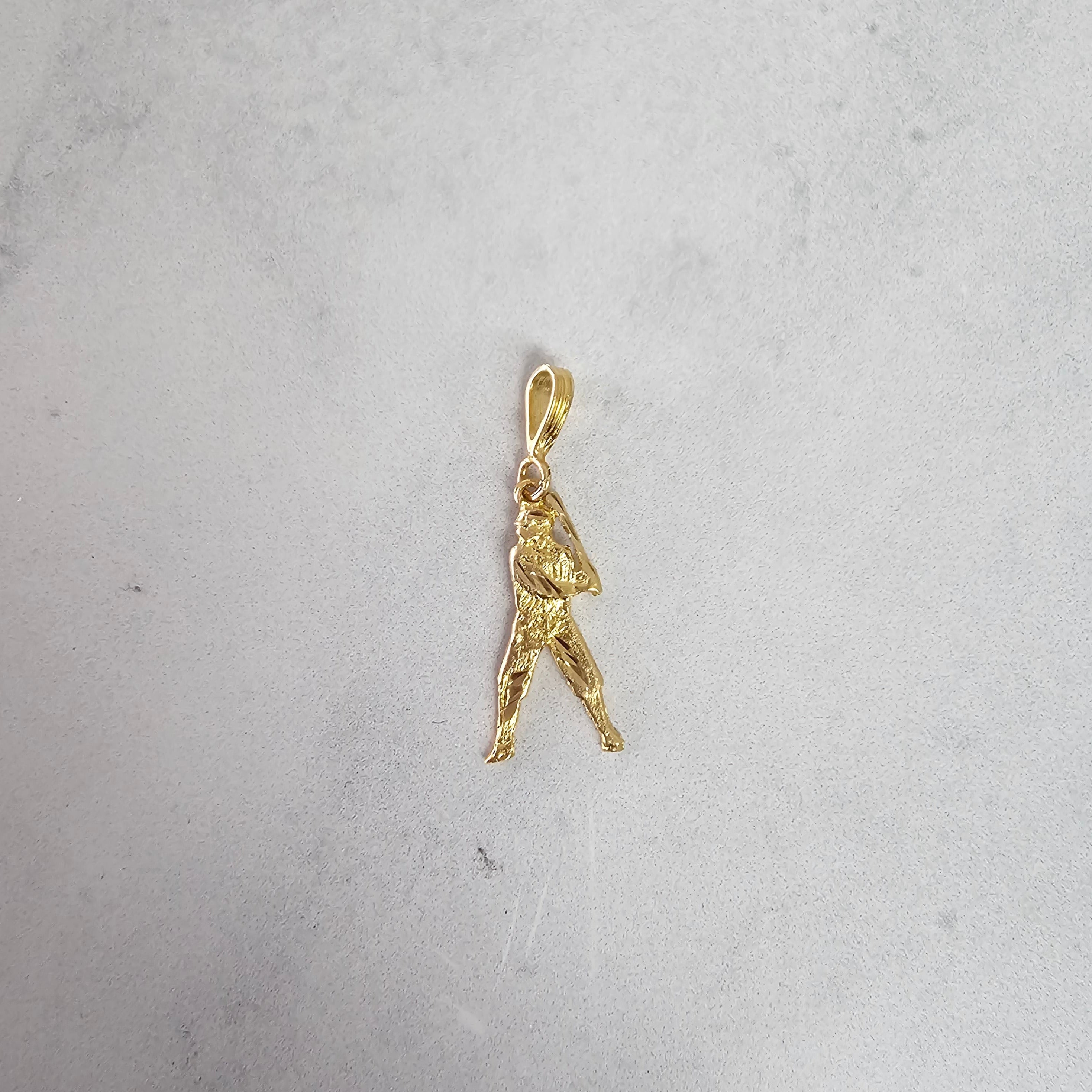 Baseball Player Swinging Stance with Diamond Cuts 14k Yellow Gold