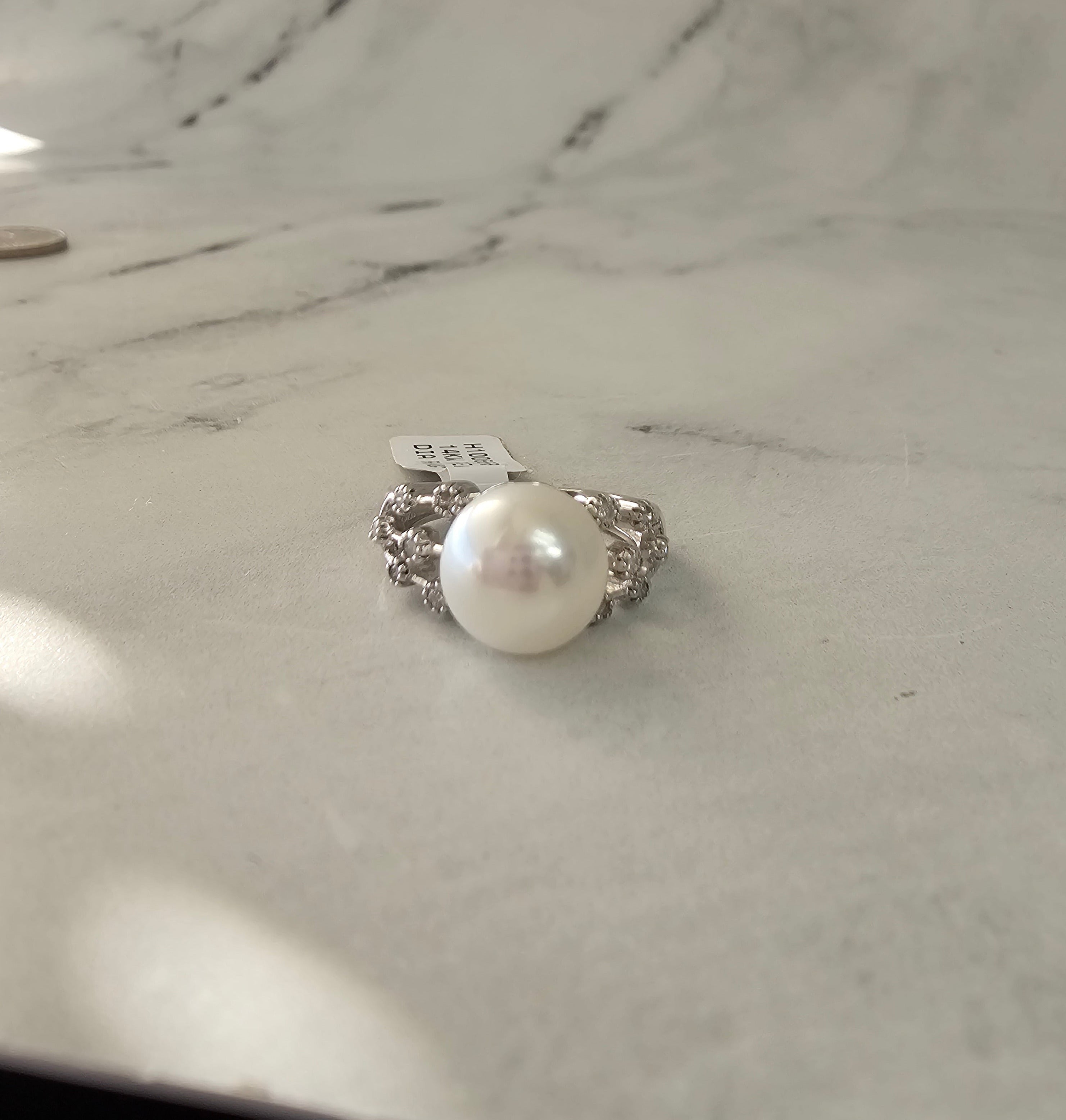 Freshwater White Pearl Diamond Ring .19cttw 14k White Gold