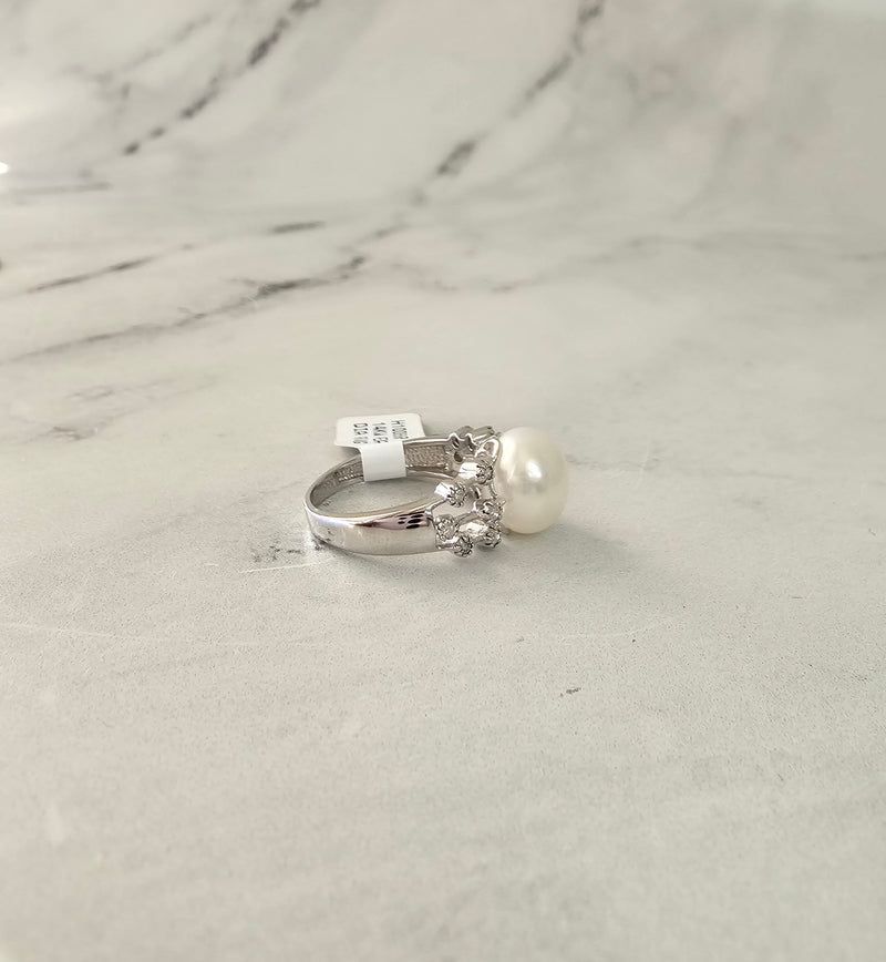 Freshwater White Pearl Diamond Ring .19cttw 14k White Gold
