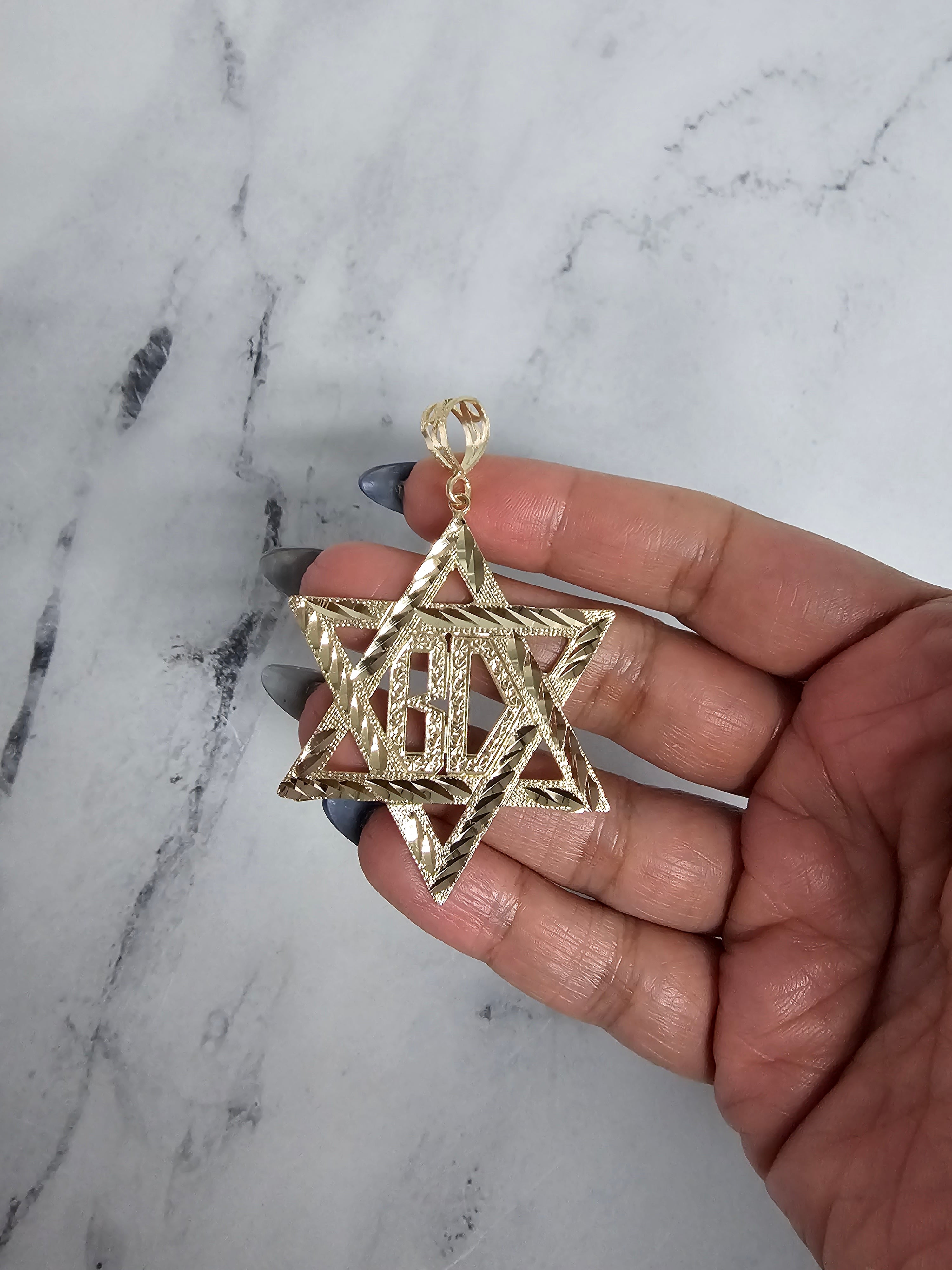 Jewish Star with Diamond Cuts 10K Yellow Gold