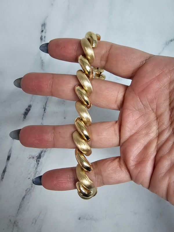 11MM San Marco Gold Link Chain Bracelet with Mixed Finish 14k Yellow Gold