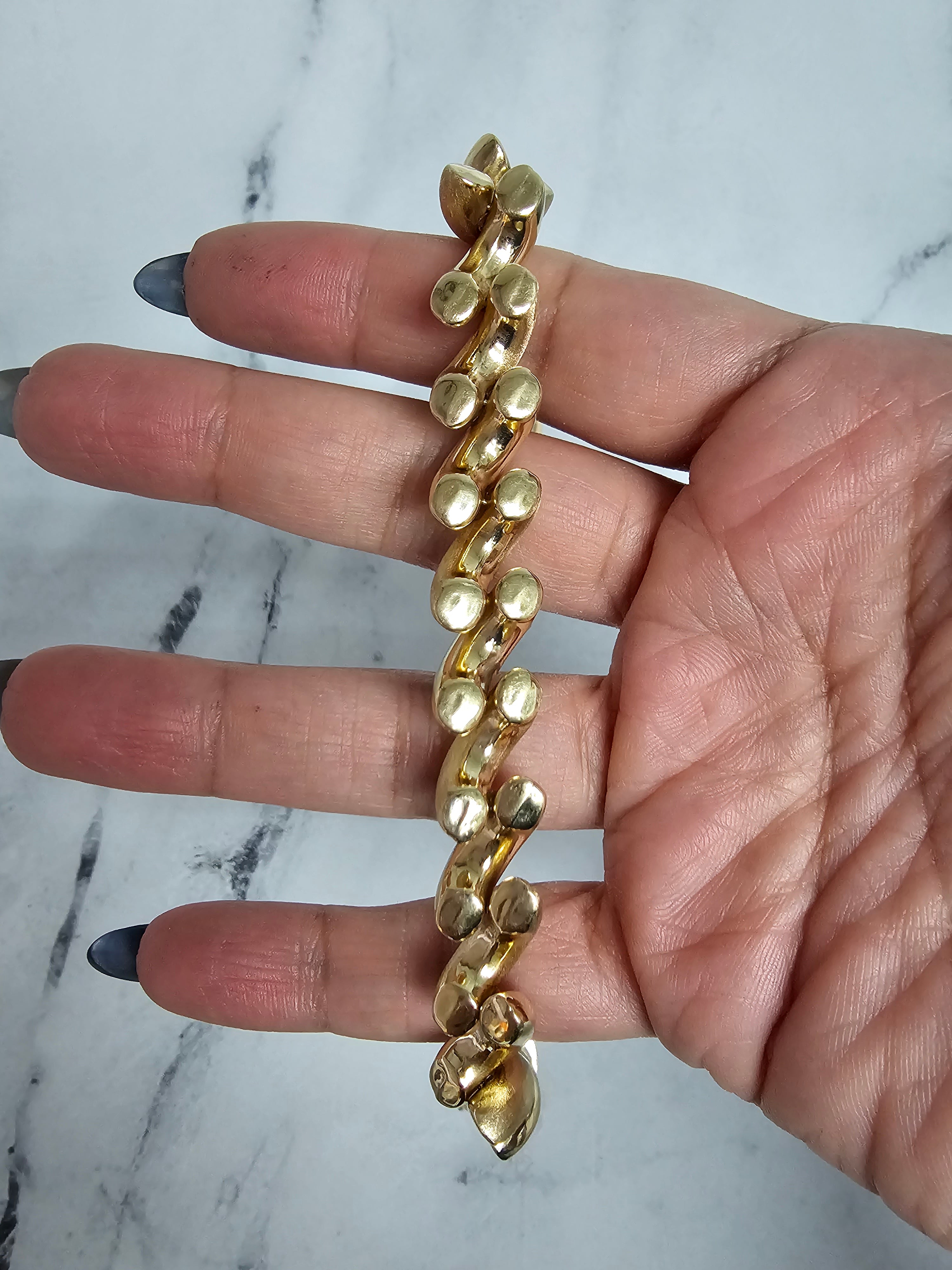 11MM San Marco Gold Link Chain Bracelet with Mixed Finish 14k Yellow Gold