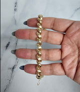 7.35MM San Marco Gold Link Chain Bracelet with Mixed Finish 14k Yellow Gold