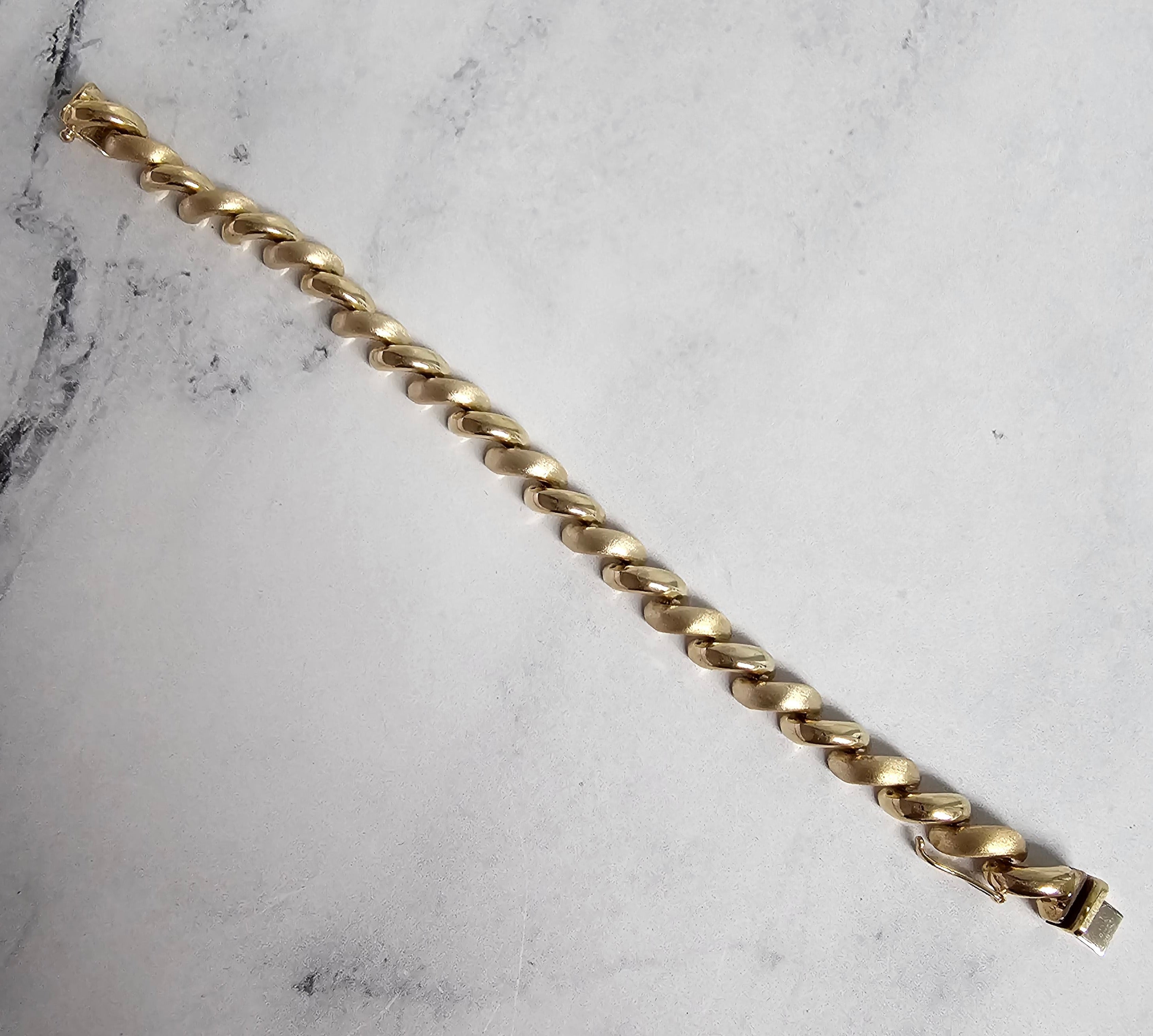 7.35MM San Marco Gold Link Chain Bracelet with Mixed Finish 14k Yellow Gold