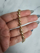7.25MM Italian San Marco Gold Link Chain Bracelet with Polished & Hammered Finish