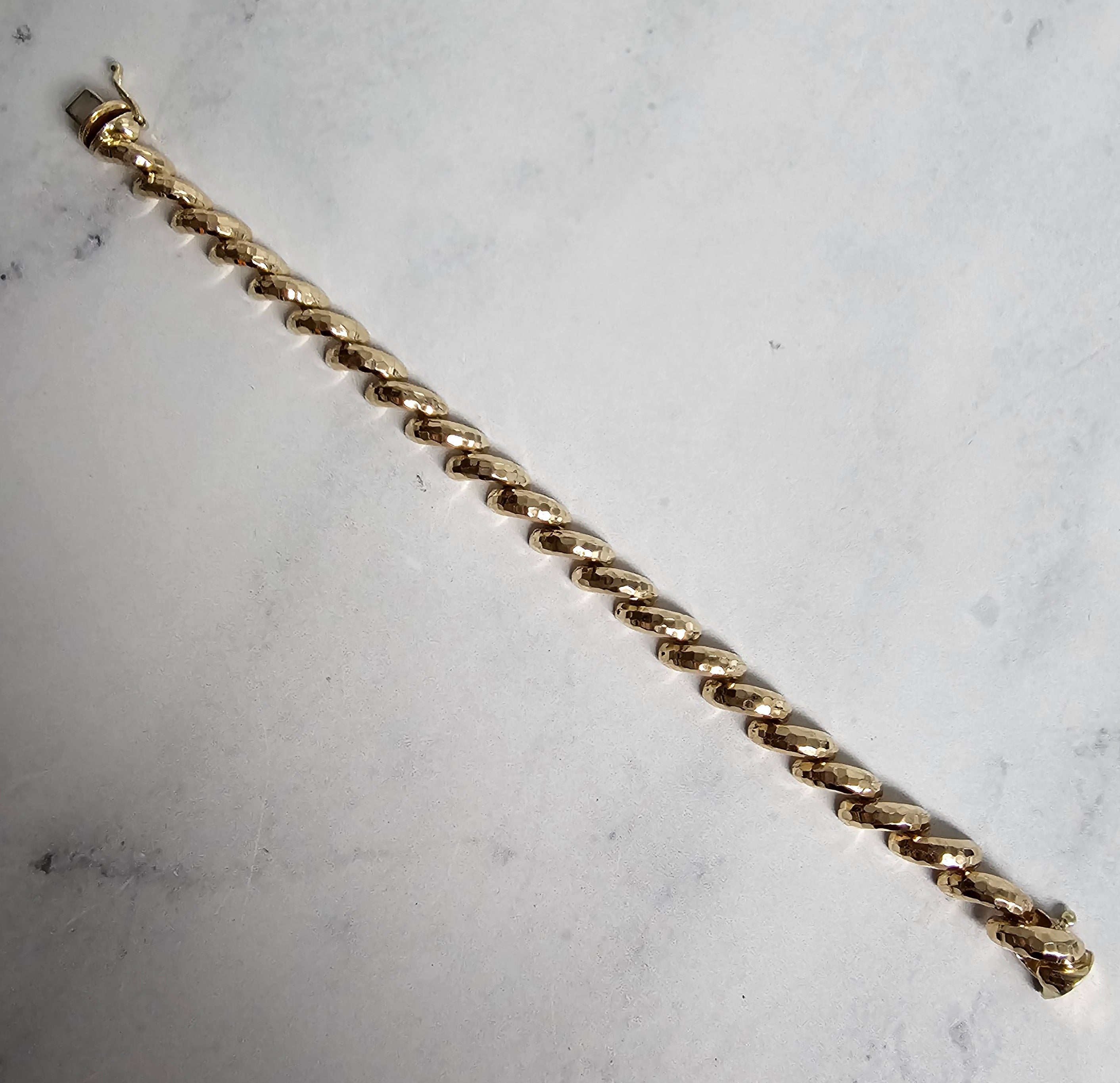 7.25MM Italian San Marco Gold Link Chain Bracelet with Polished & Hammered Finish