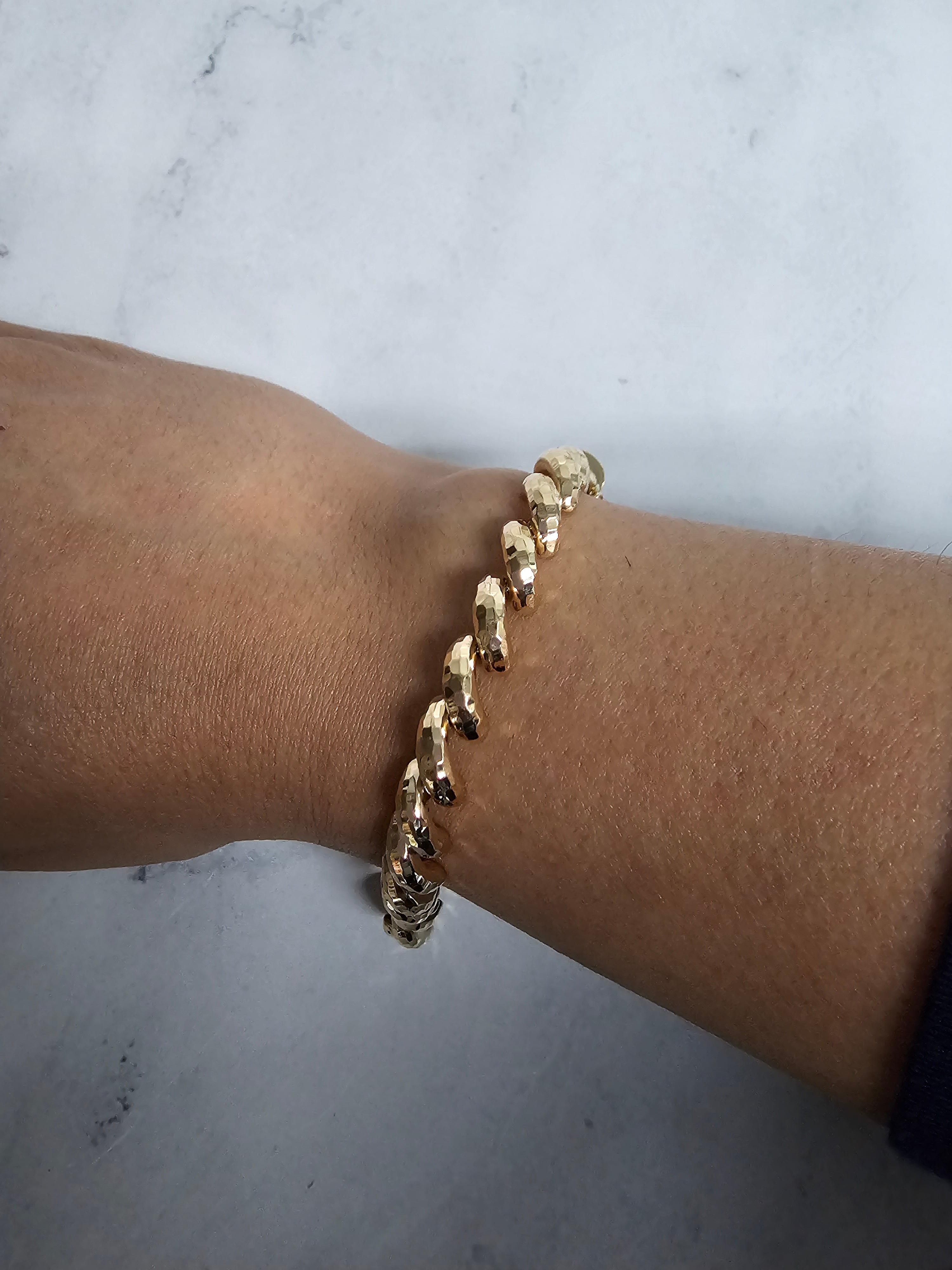 7.25MM  San Marco Gold Link Chain Bracelet with Polished & Hammered Finish