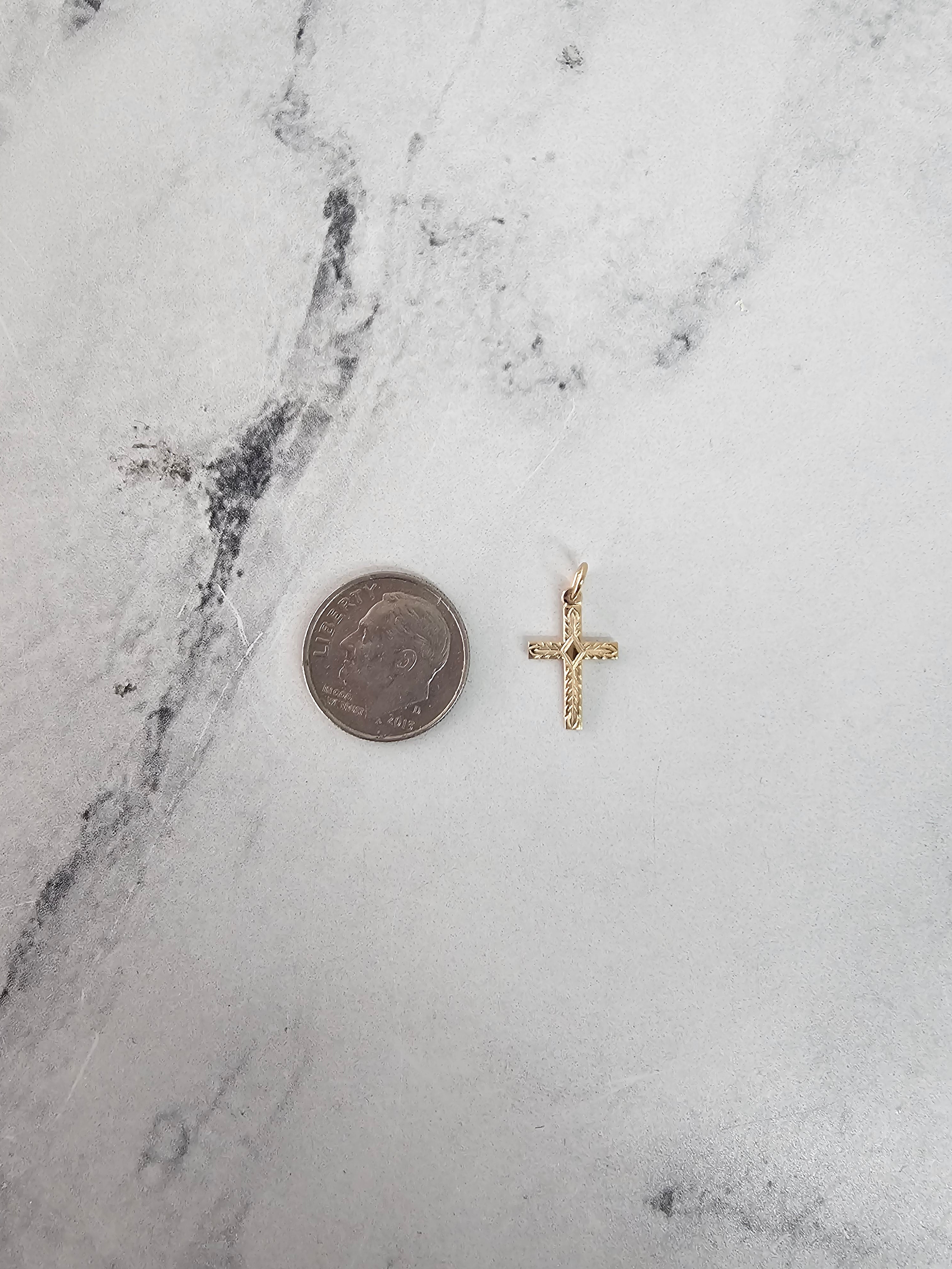 Vintage Style Cross with Diamond Design in Center 14k Yellow Gold