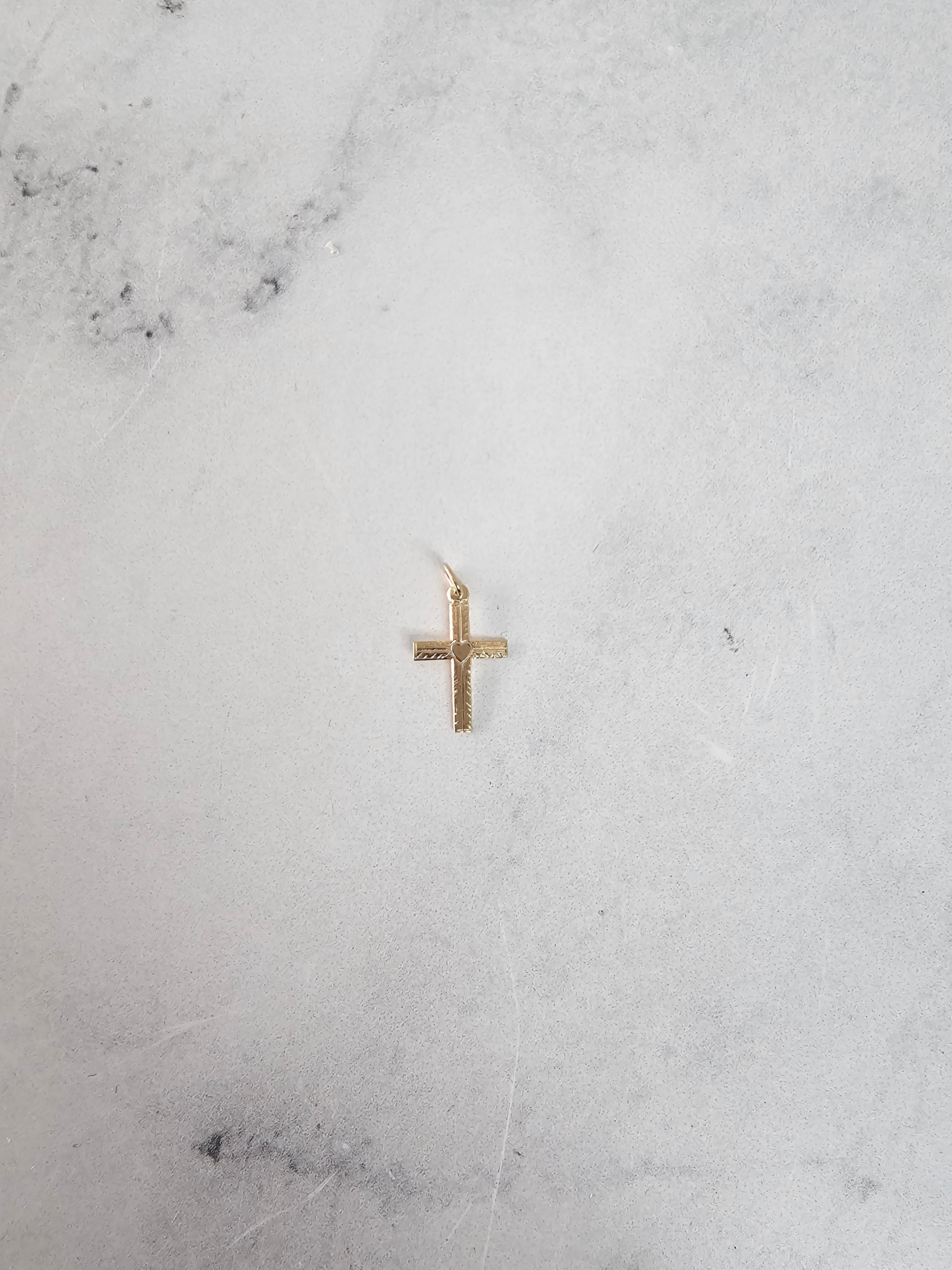 Dainty Gold Cross with Heart Design in Center 14k Yellow Gold