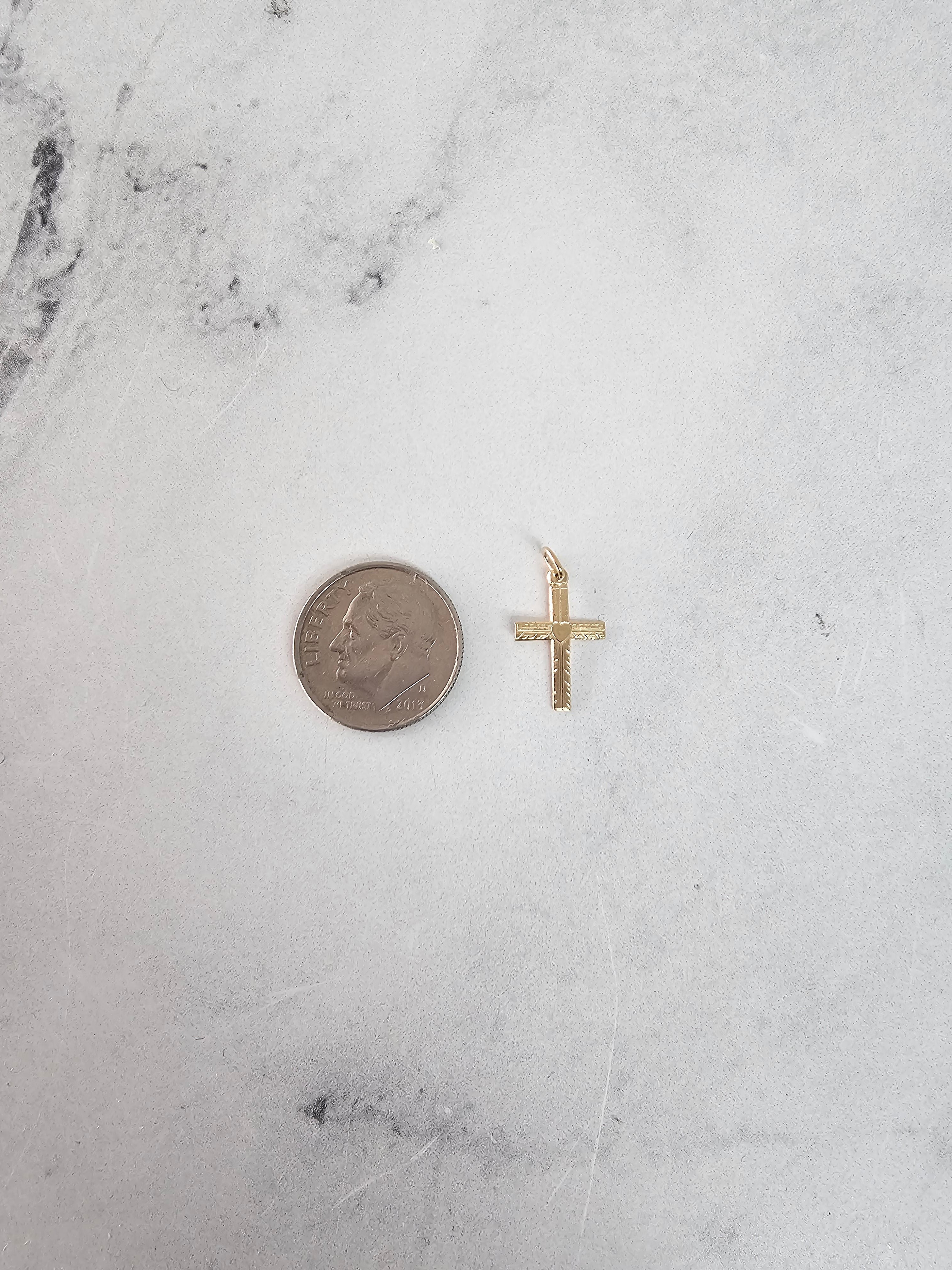 Dainty Gold Cross with Heart Design in Center 14k Yellow Gold