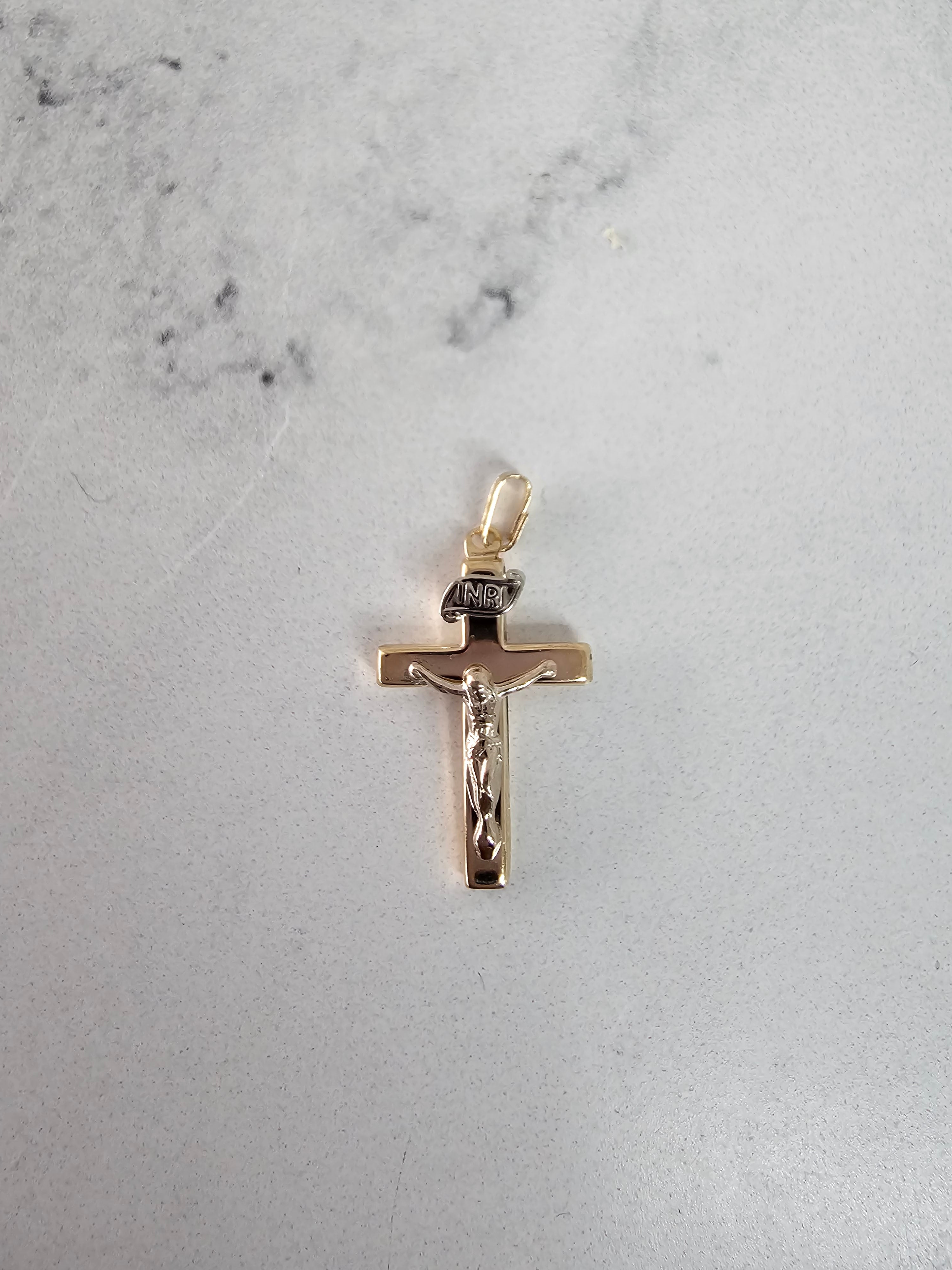 Small Multi-Toned Gold Crucifix 14k Two-Toned Gold