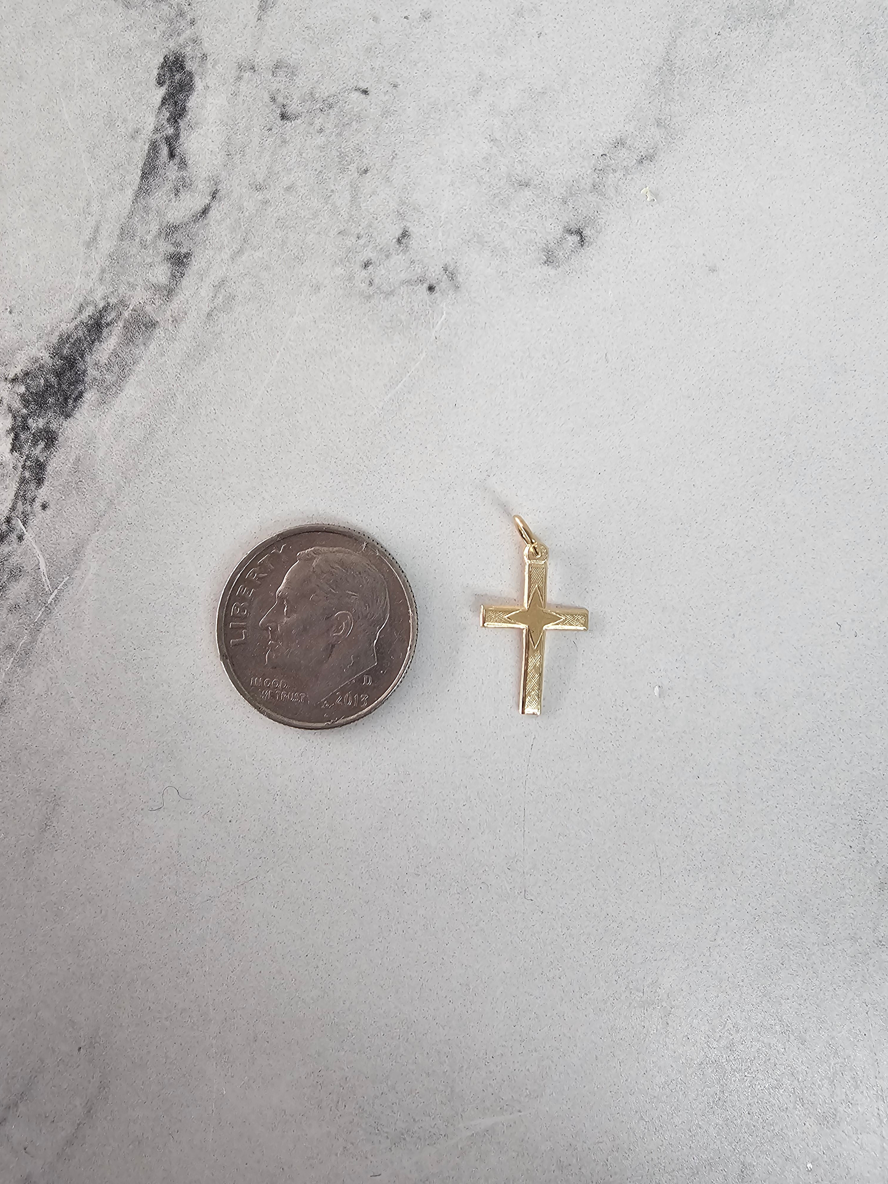 Dainty Gold Cross with Star Design in Center 14k Yellow Gold