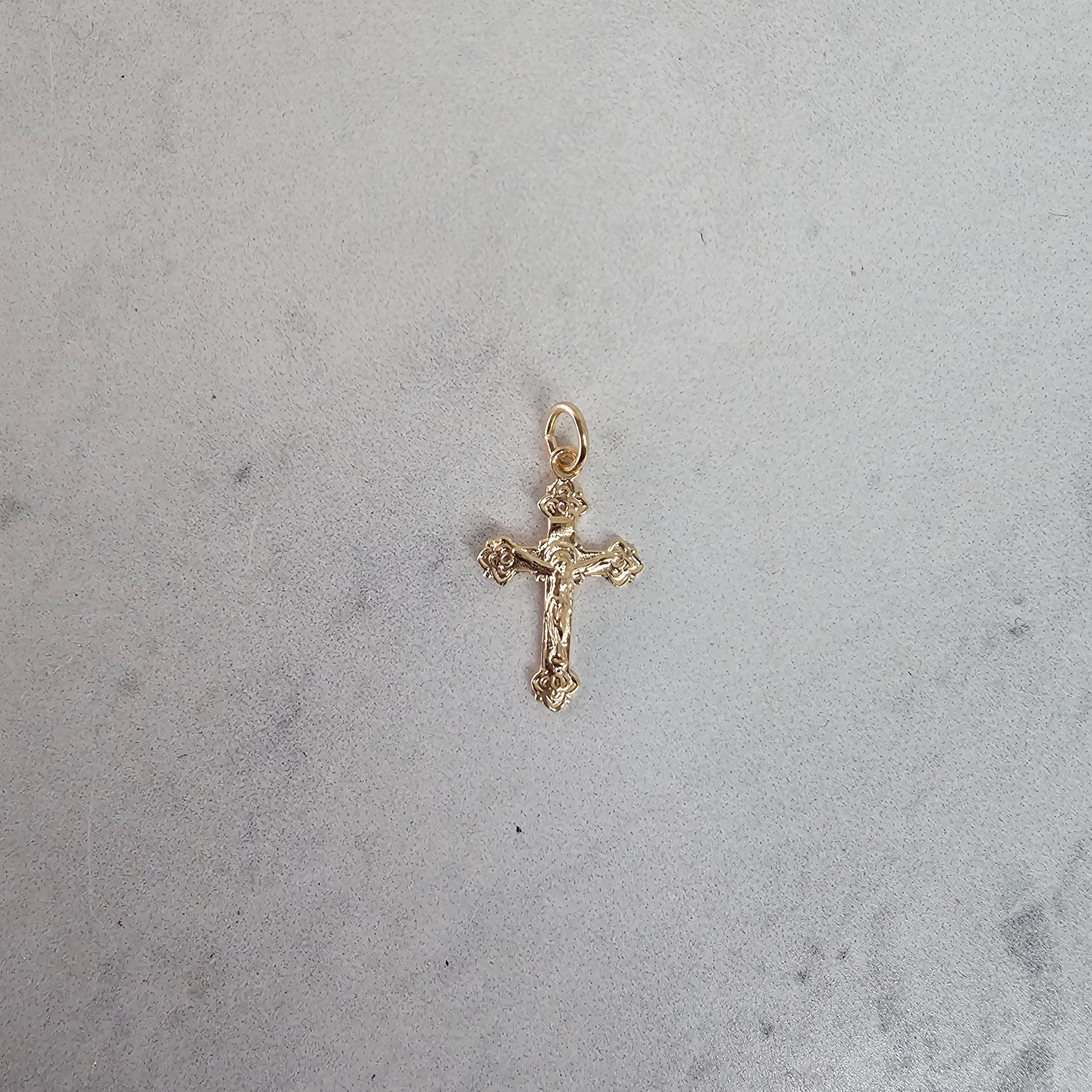 Small Gold Crucifix with Celtic Design 14k Yellow Gold