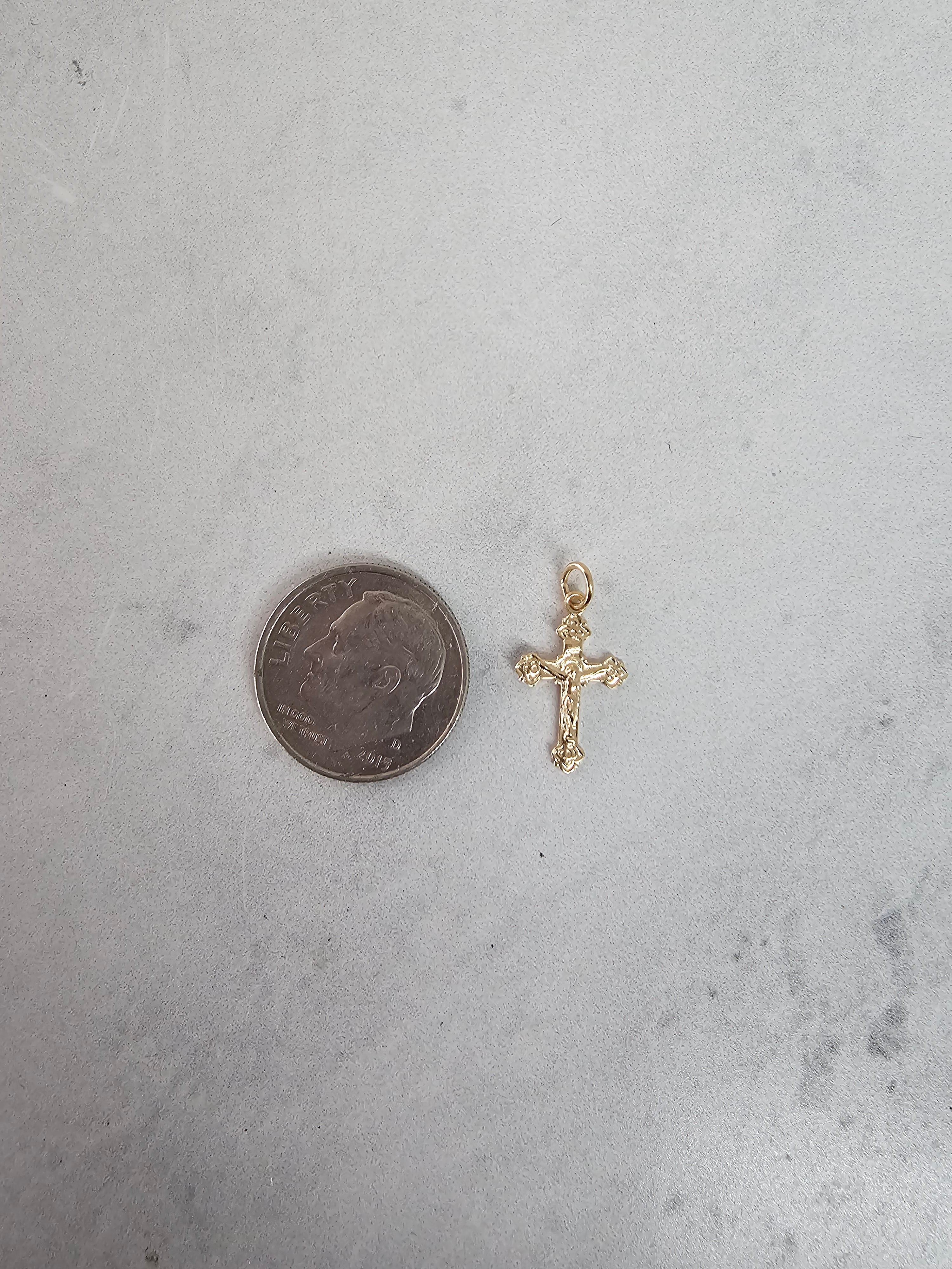 Small Gold Crucifix with Celtic Design 14k Yellow Gold