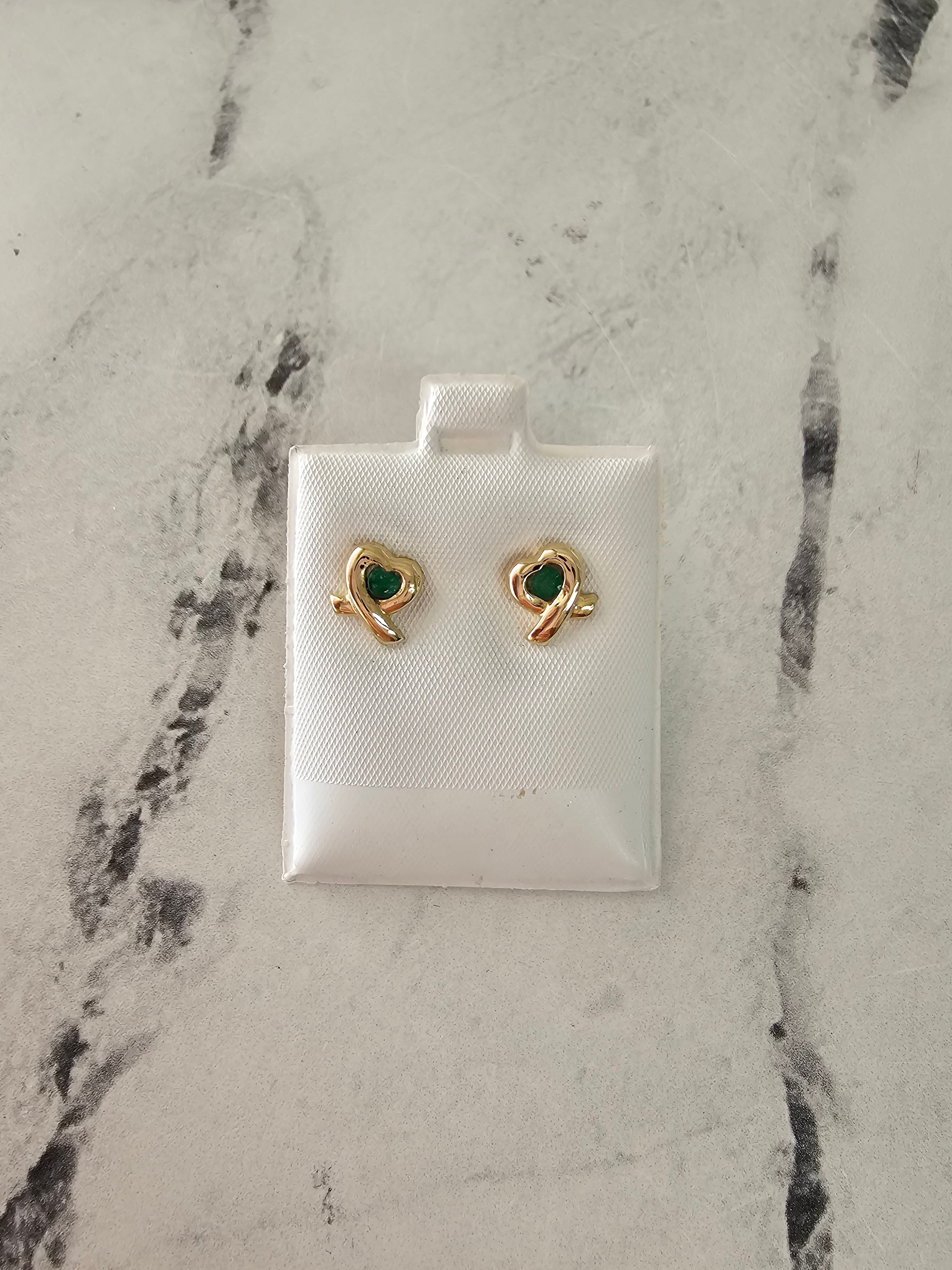 Heart Shaped Emerald Studs 14k Yellow Gold