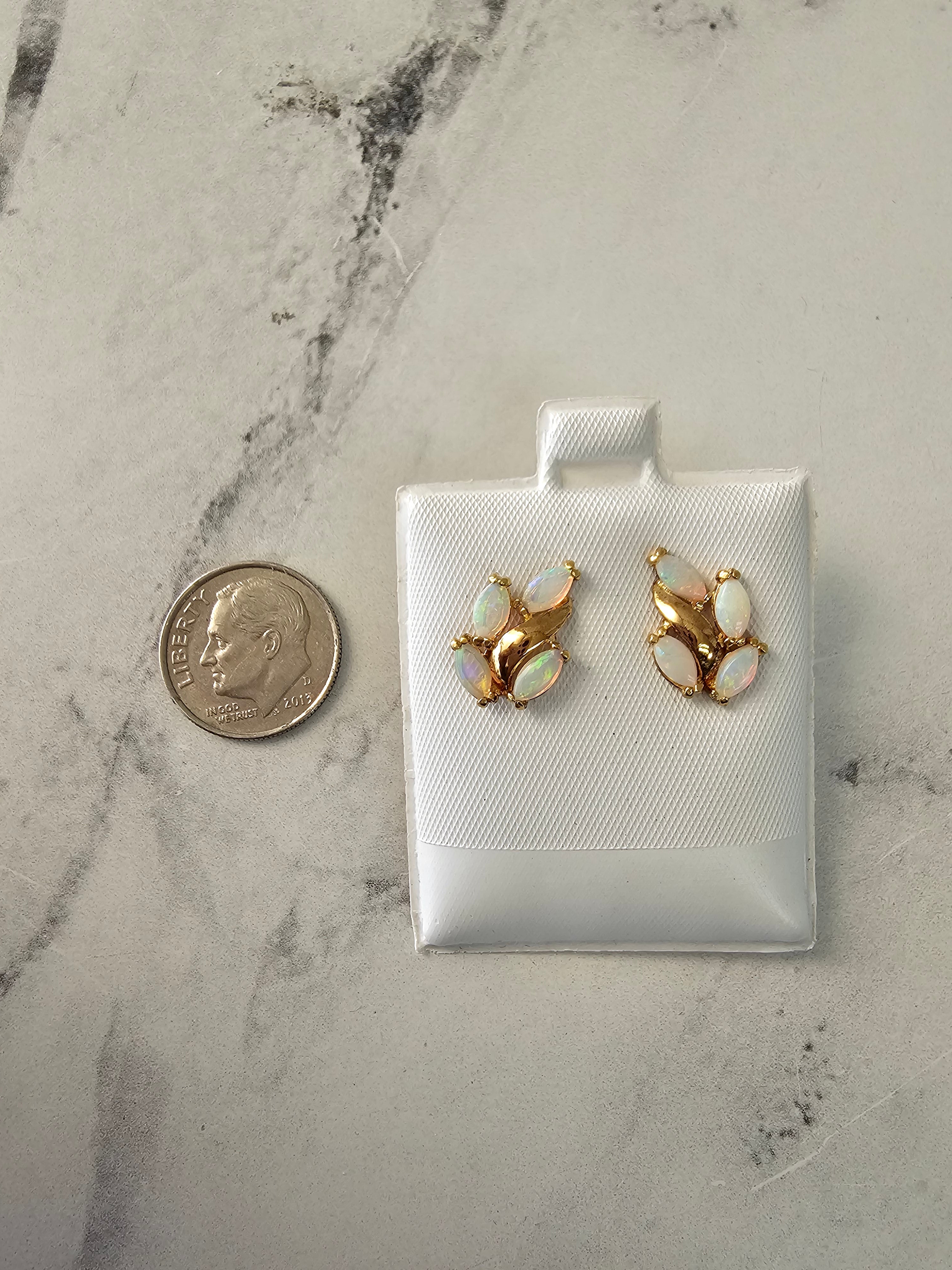 Cluster Marquise Opal Studs 14k Yellow Gold