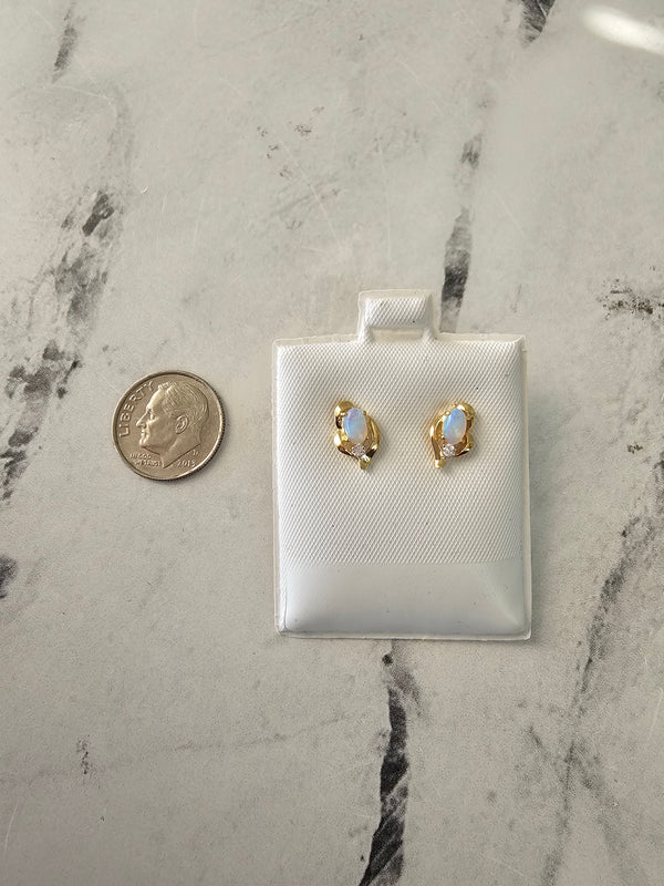 Oval Opal Studs with Diamond Accent