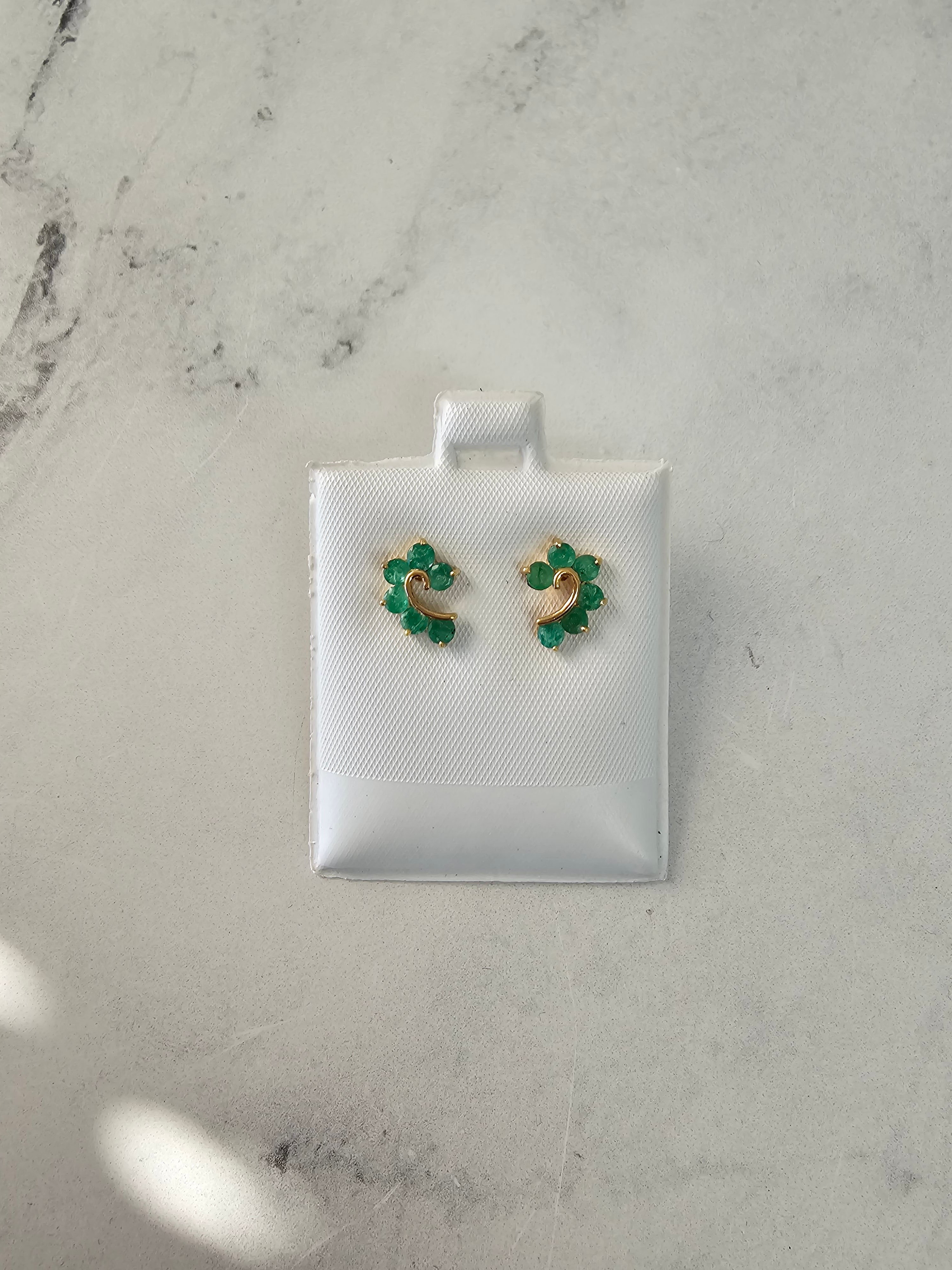 Question Shaped Emerald Studs 14k Yellow Gold