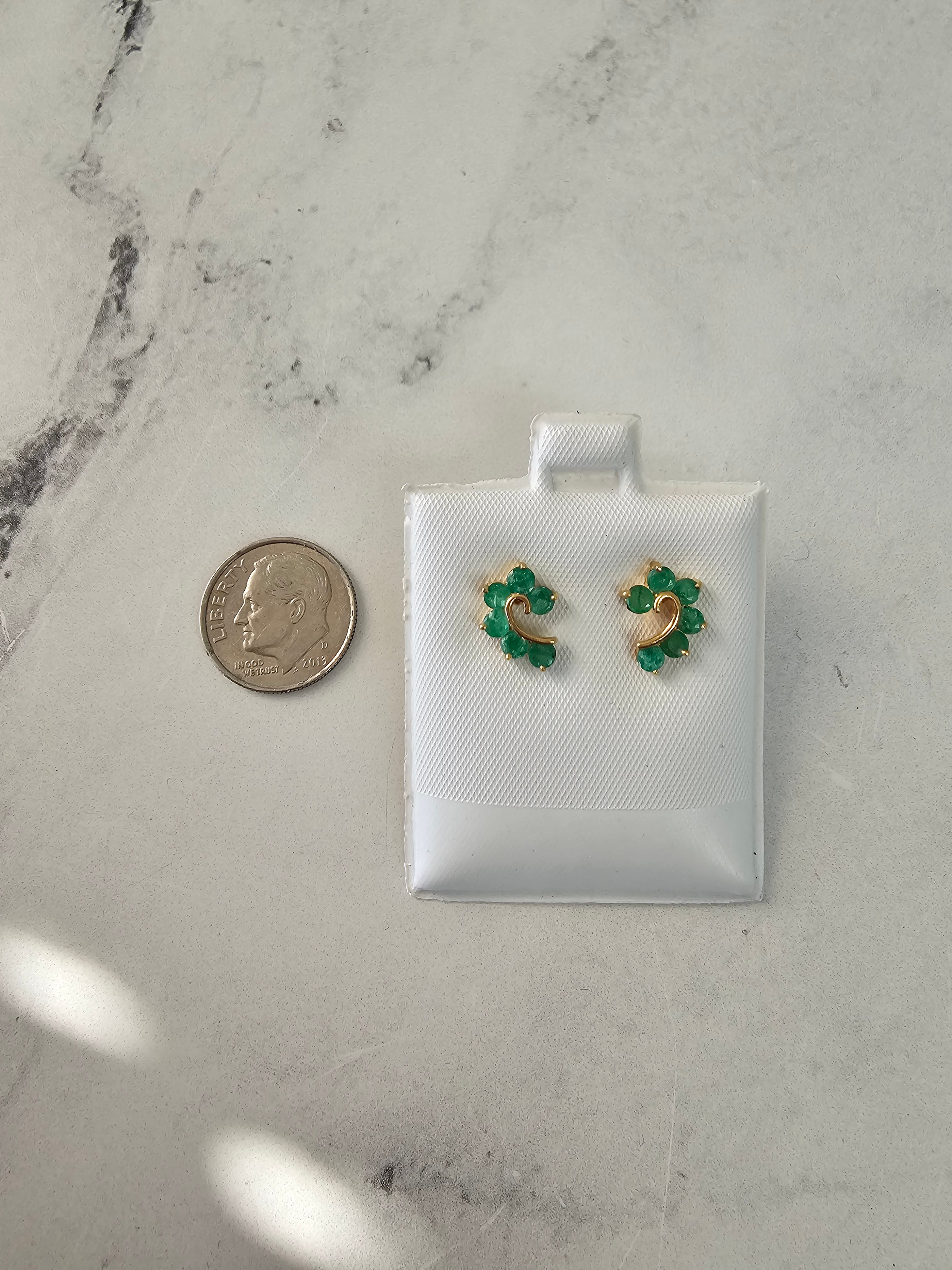 Question Shaped Emerald Studs 14k Yellow Gold