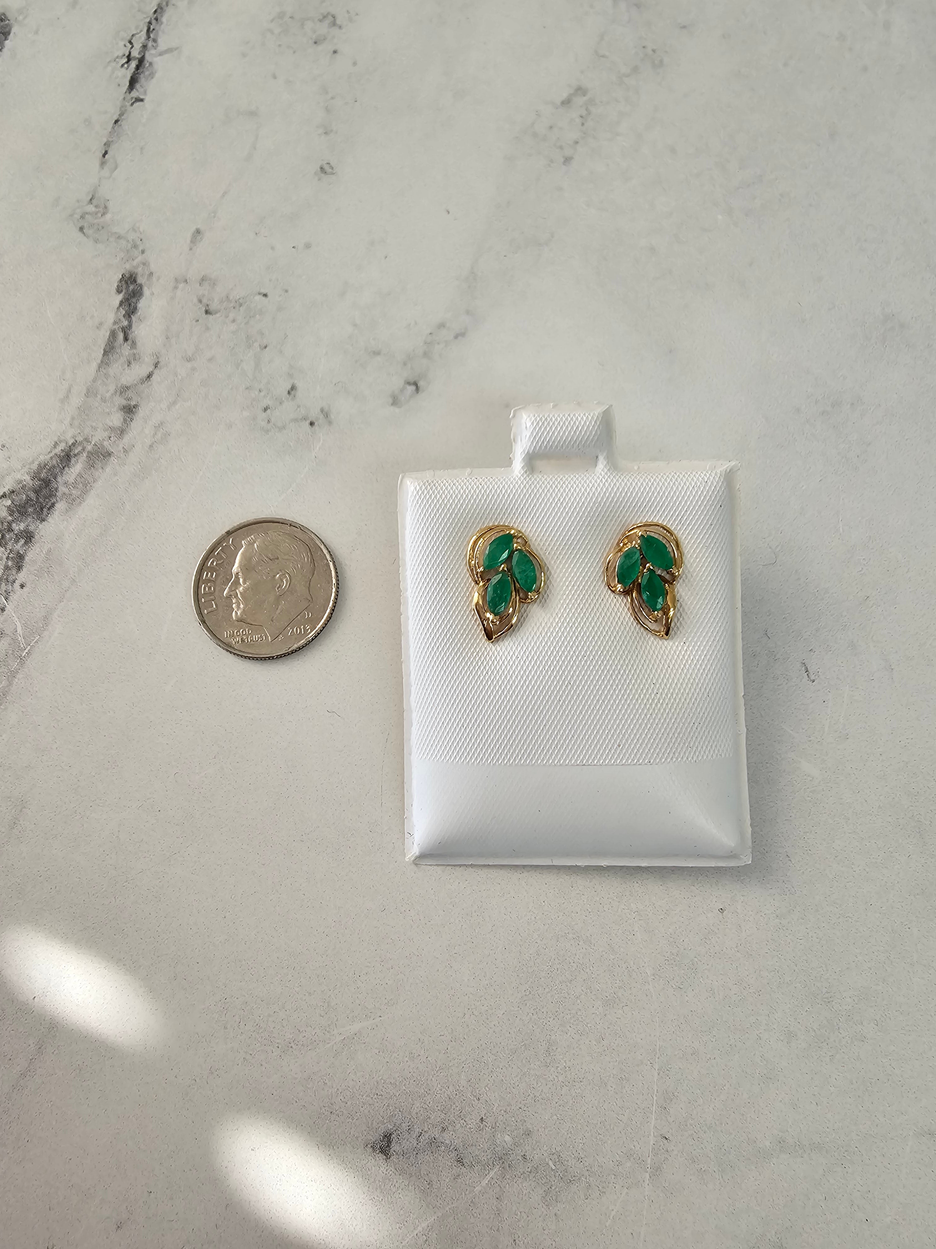 Marquise Emerald Studs 14k Yellow Gold