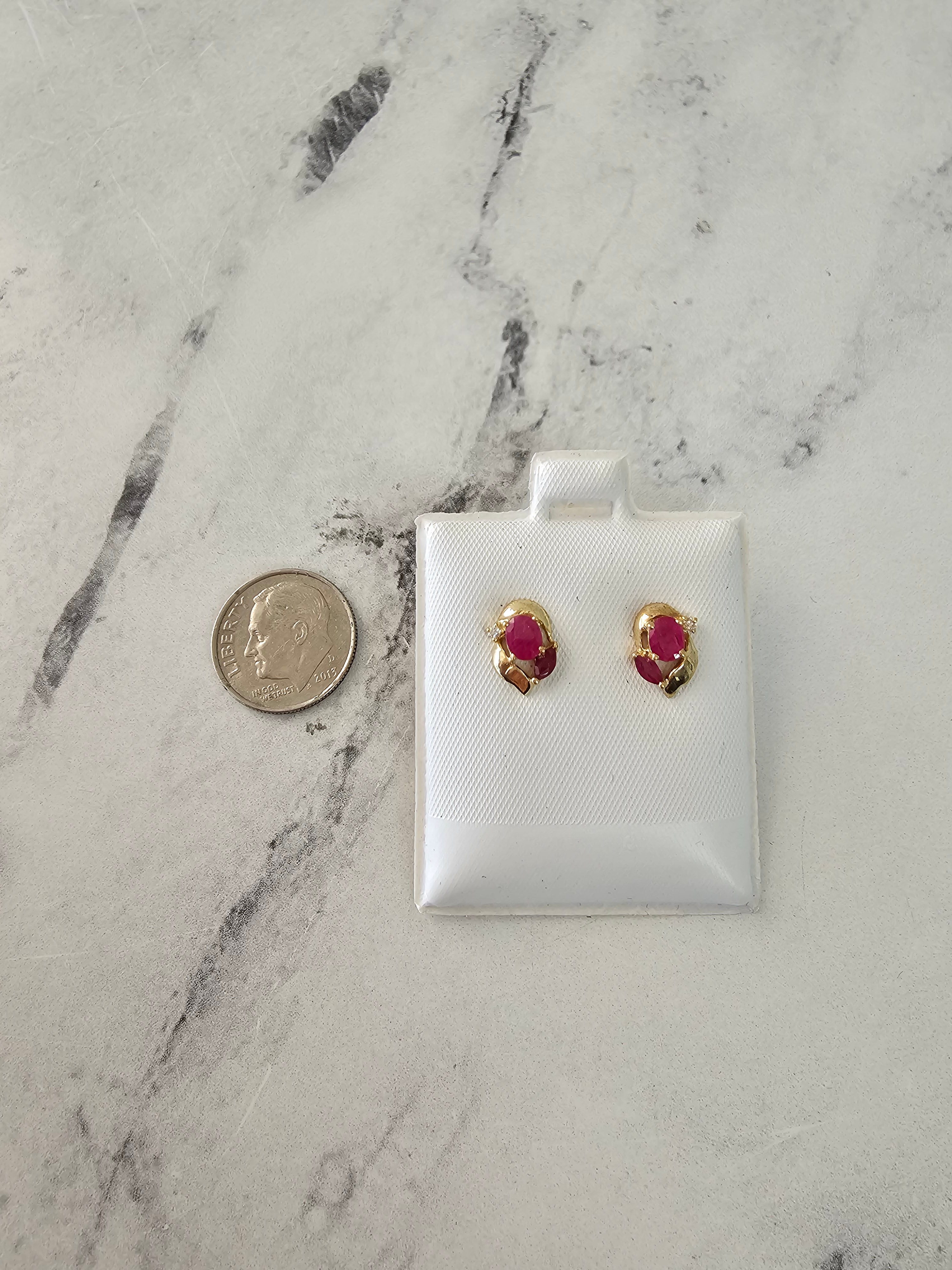 Oval Ruby Studs with Diamond Accents 14k Yellow Gold