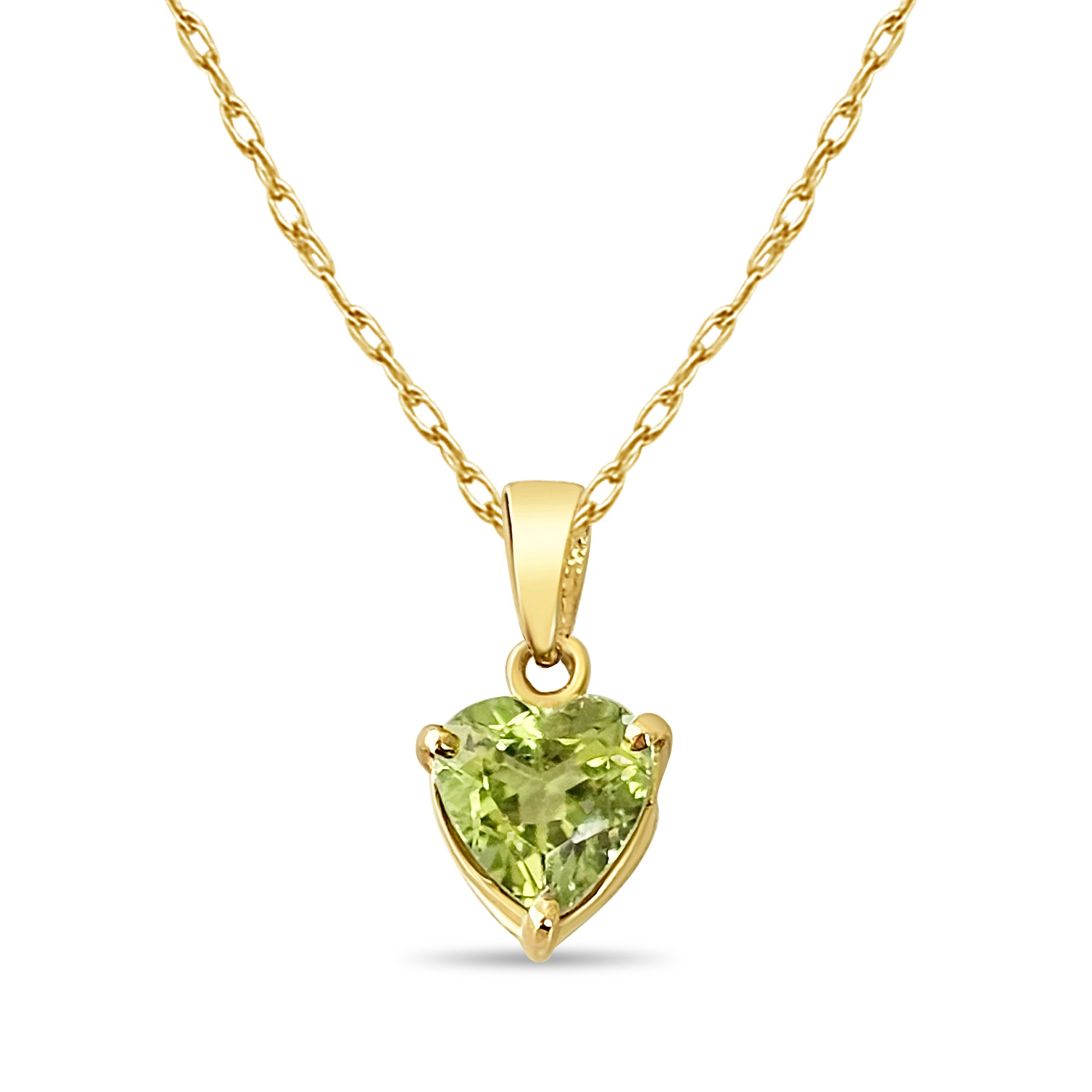 Collier péridot en forme de cœur en or jaune 14 carats