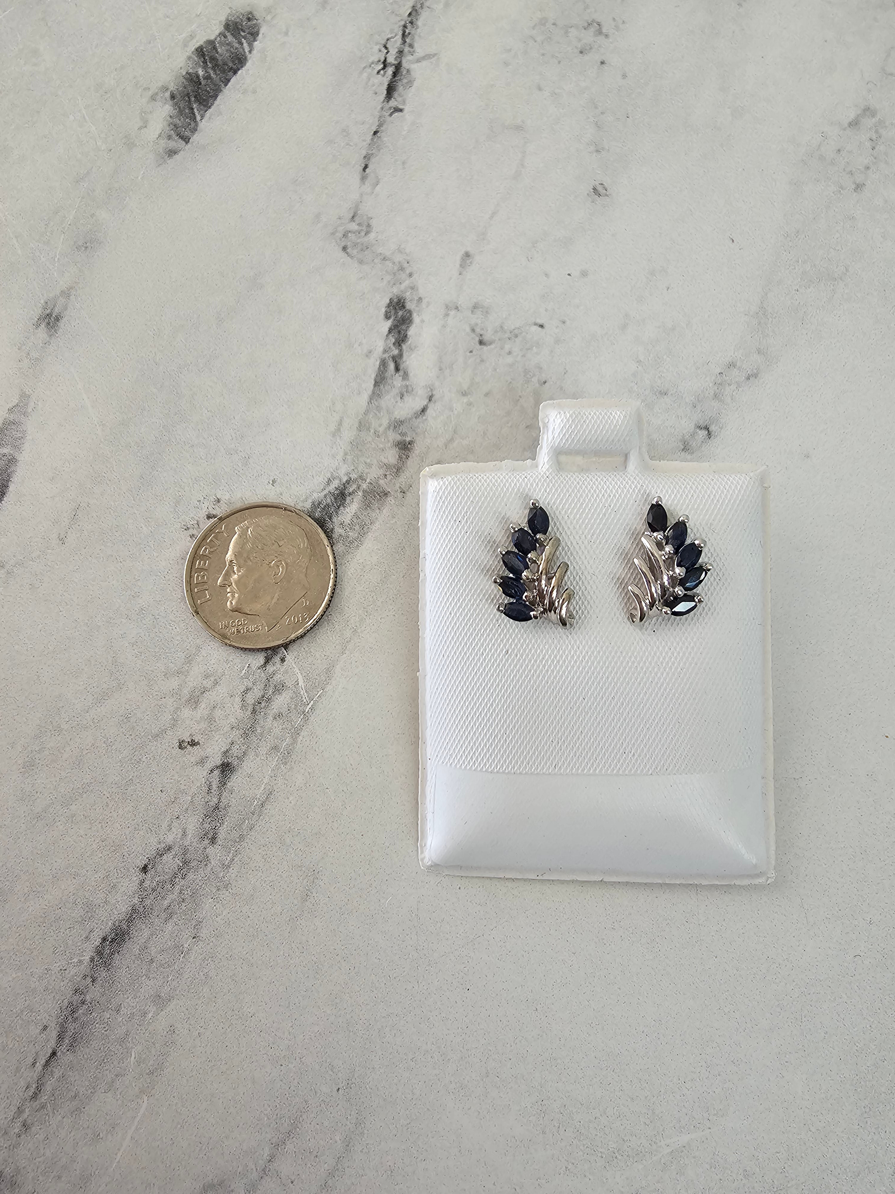 Sapphire Marquise Cluster Earrings 14k White Gold