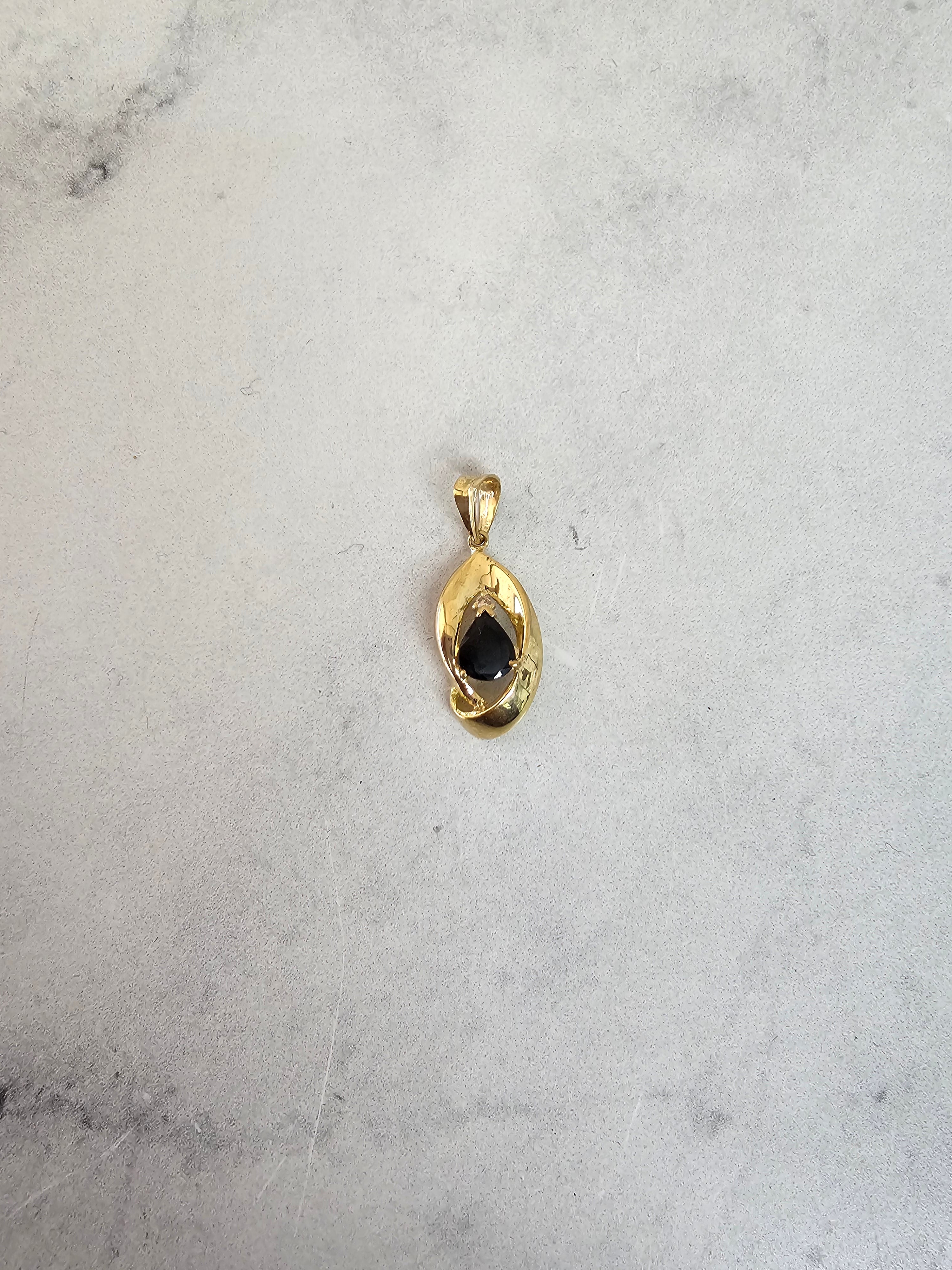 Gold Sapphire Diamond Necklace 14k Yellow Gold