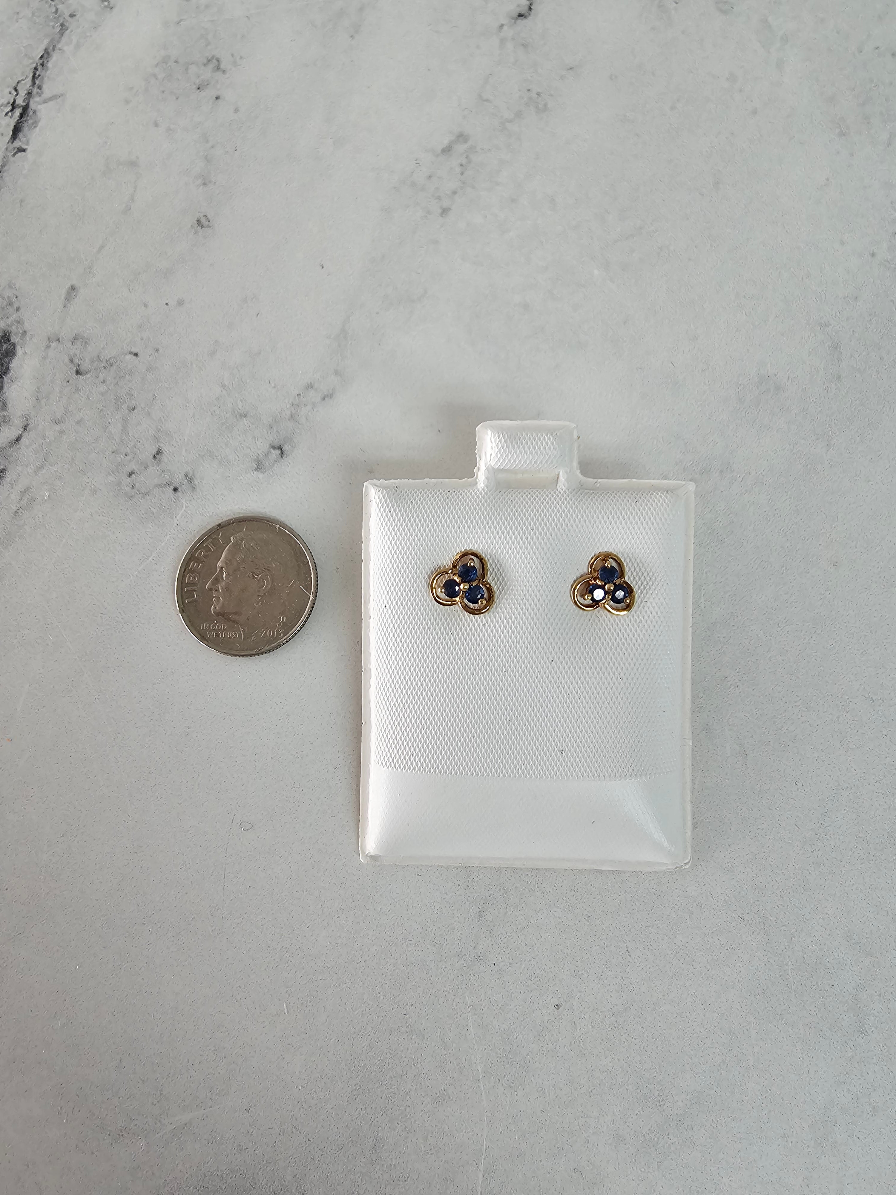 Three Sapphire Studs with Gold Accent 14K Yellow Gold