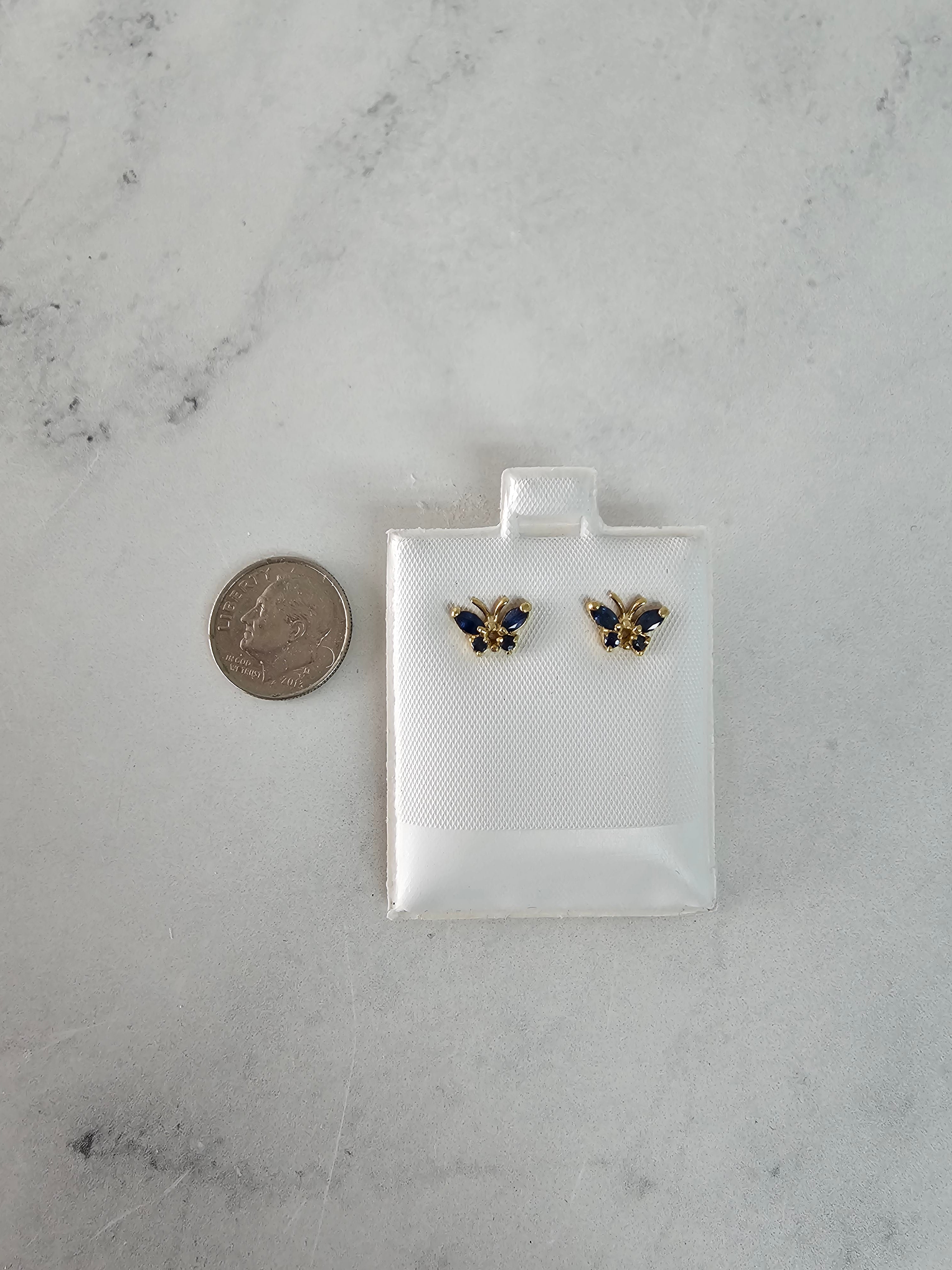 Sapphire Butterfly Shaped Studs 14k Yellow Gold