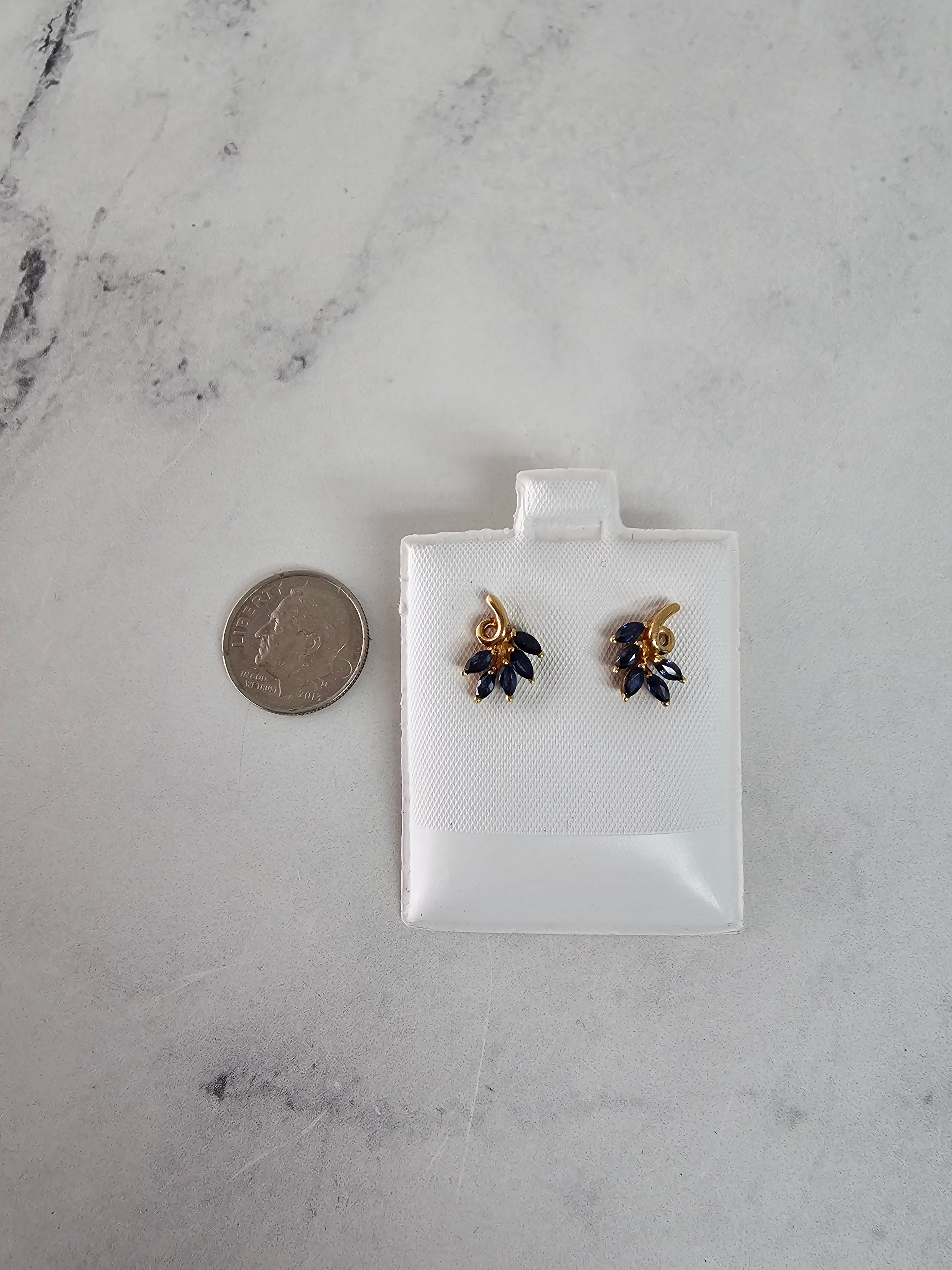 Sapphire Marquise Leaf Style Studs 14k Yellow Gold